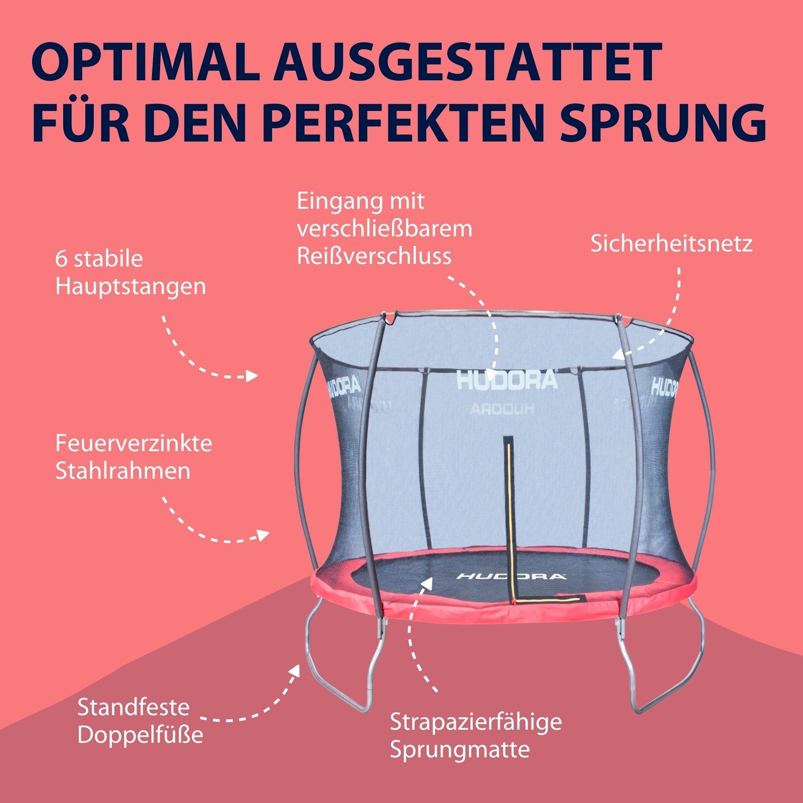 Hudora Kindertrampolin Fantastic Trampolin – Outdoor Trampolin für Kinder Garten, Ø 300 cm