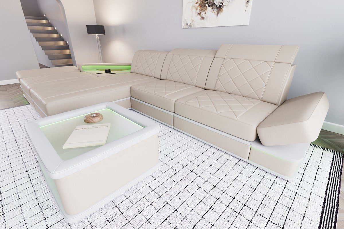 Sofa Dreams Leder Designer LED-Beleuchtung L Ledercouch Couch Sofa mit Ecksofa Ledersofa, Perugia Form
