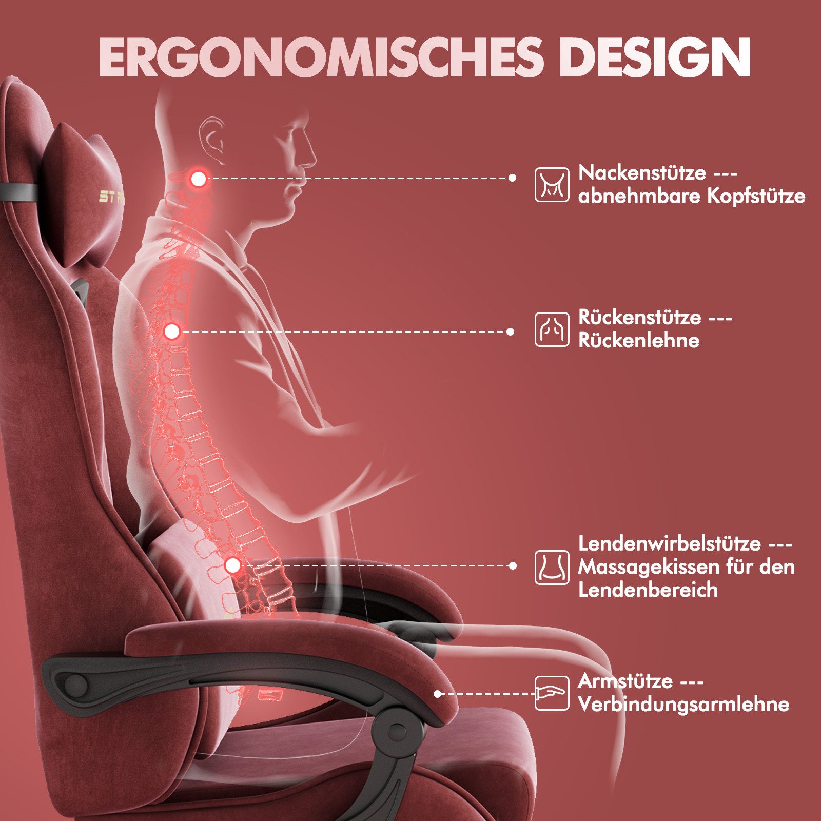 Ferghana Gaming-Stuhl Gaming-Stuhl: Kopfstütze, Lendenkissen, Armlehnen, Fu günstig online kaufen