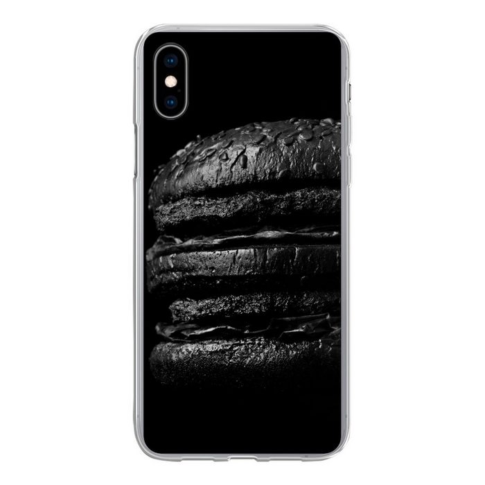 MuchoWow Handyhülle Hamburger auf schwarzem Hintergrund in schwarz und weiß Handyhülle Apple iPhone Xs Smartphone-Bumper Print Handy