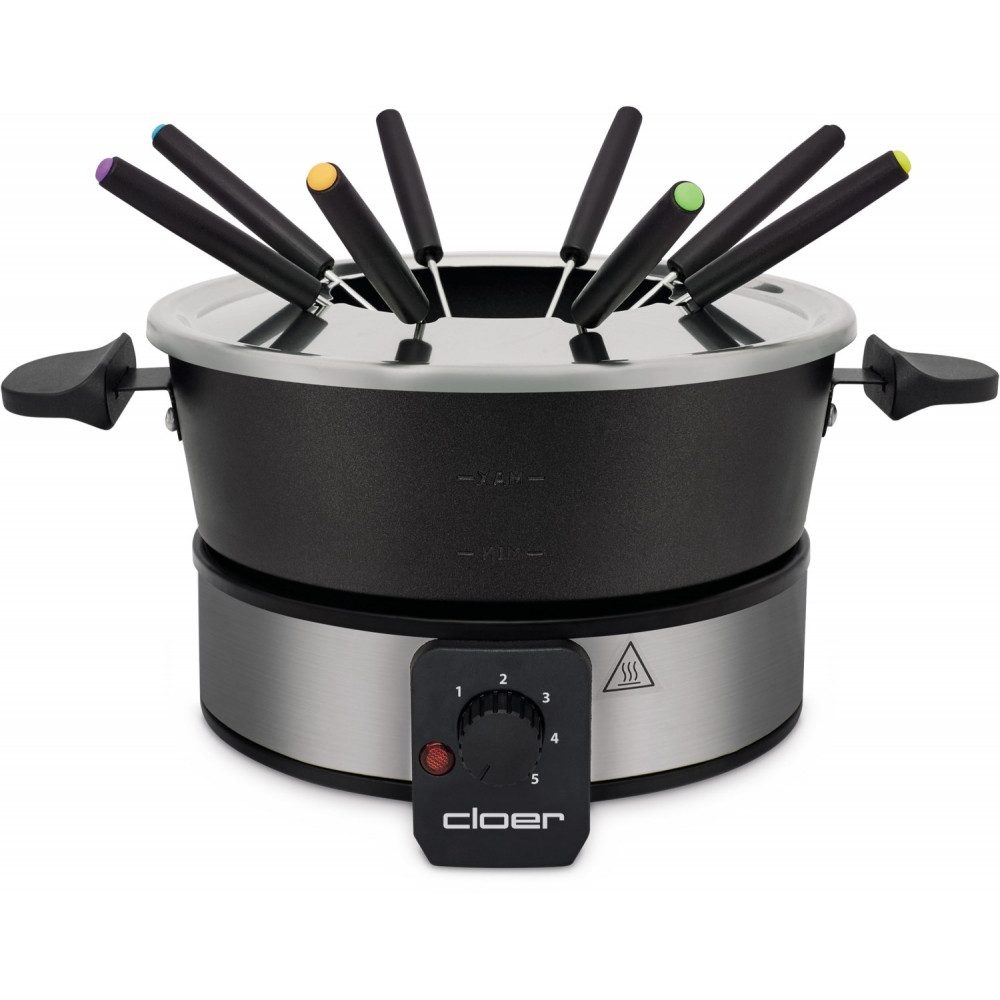 Cloer Elektro-Fondue 6679 Fondue Set Edelstahl Schwarz für 8 Personen
