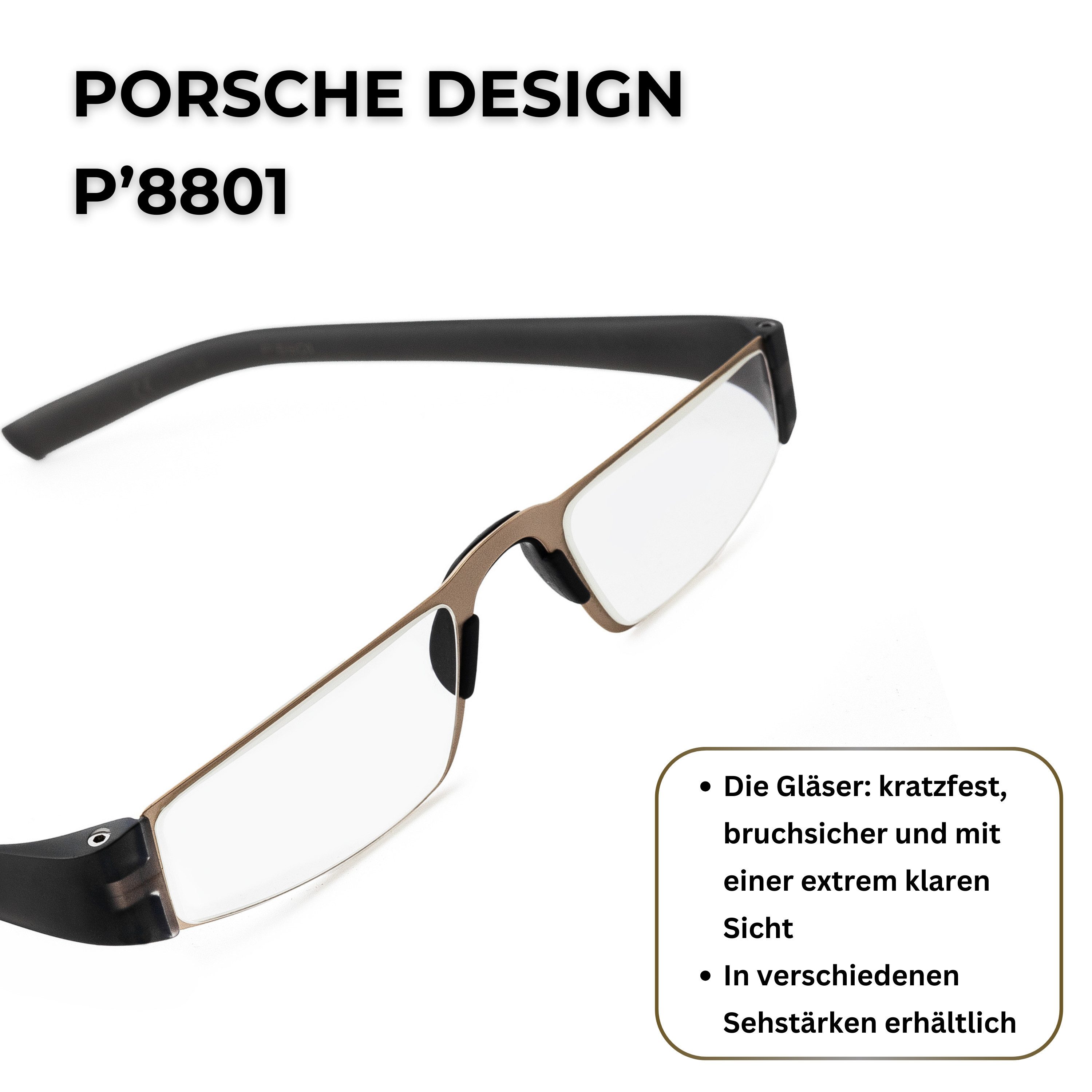 PORSCHE Design Brillengestell Porsche Design Lesebrille P8801, Sehhilfe aus Edelstahl, Modell: Q, 100 % Original Porsche Design, Direkt vom Optiker