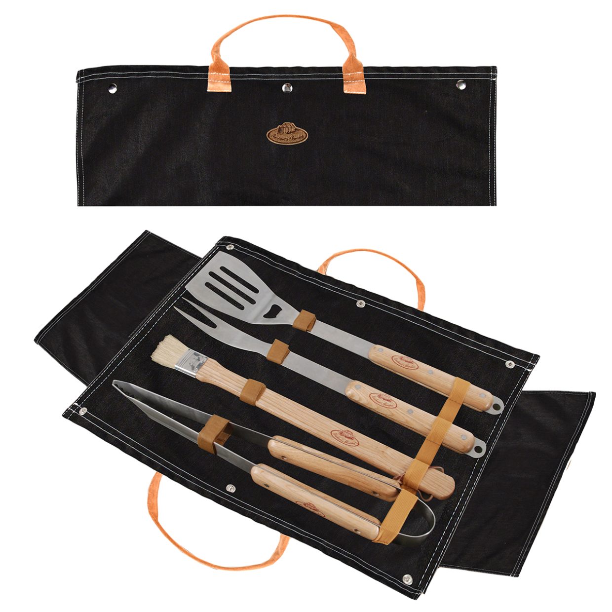 Esschert Design BV Grillbesteck-Set Denim BBQ Grillbesteck-Set in praktischer Tasche, (1 tlg), Edelstahlbesteck in Denim-Tasche