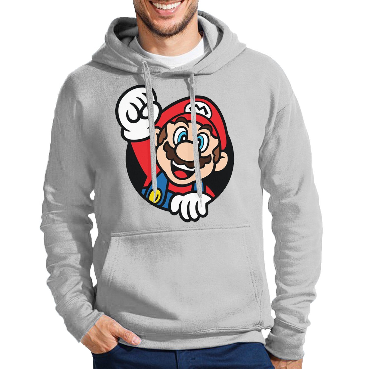 Blondie & Brownie Hoodie Herren Gaming Grau Konsole Kapuze Spiel Nintendo mit Mario Super Faust Nerd