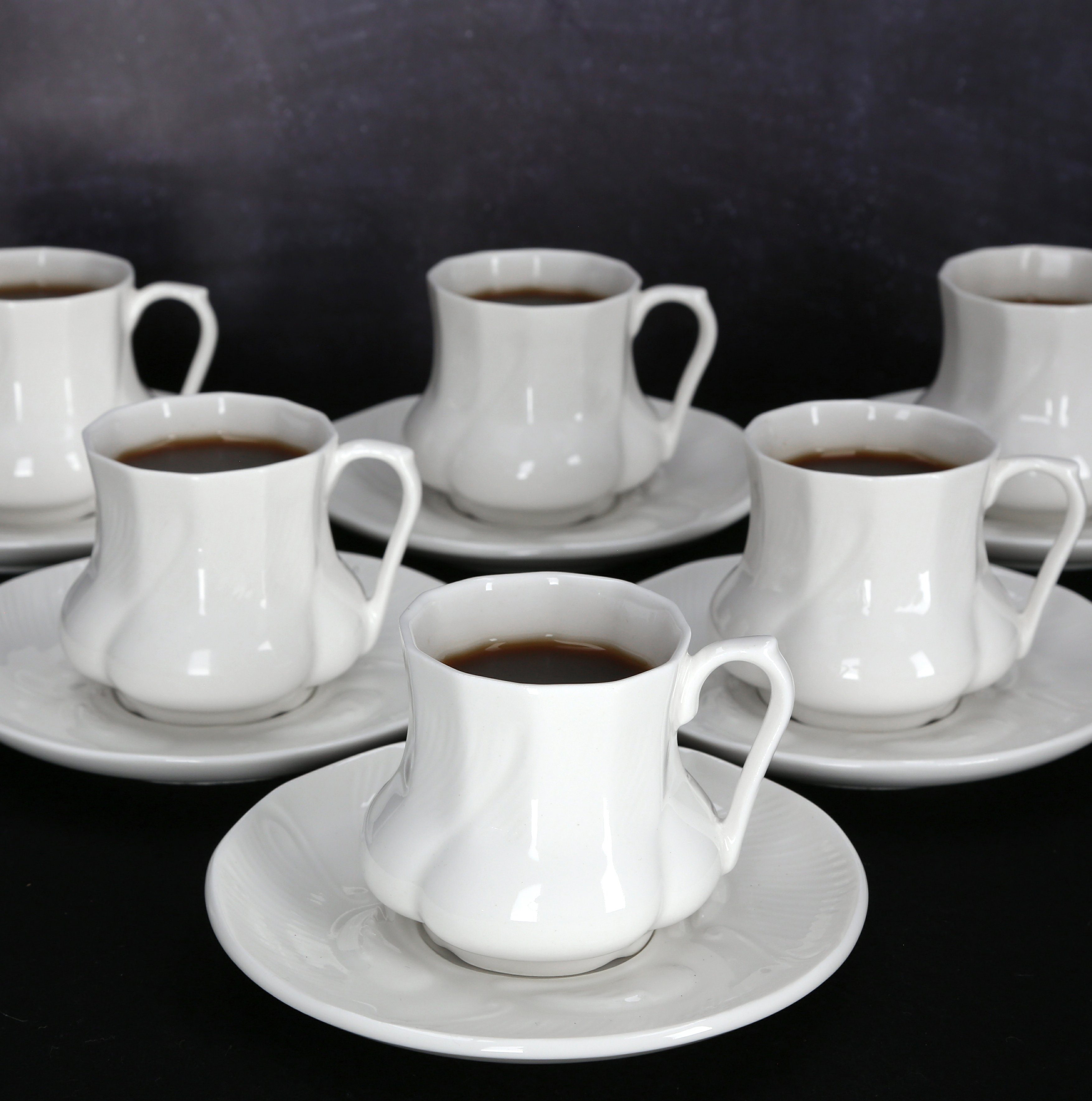 Kaffeekannen aus 6 Porzellan, feinem Lantelme Set (12-tlg), Kaffeentassen Kaffeeservice handarbeit Personen, Kaffeeservice
