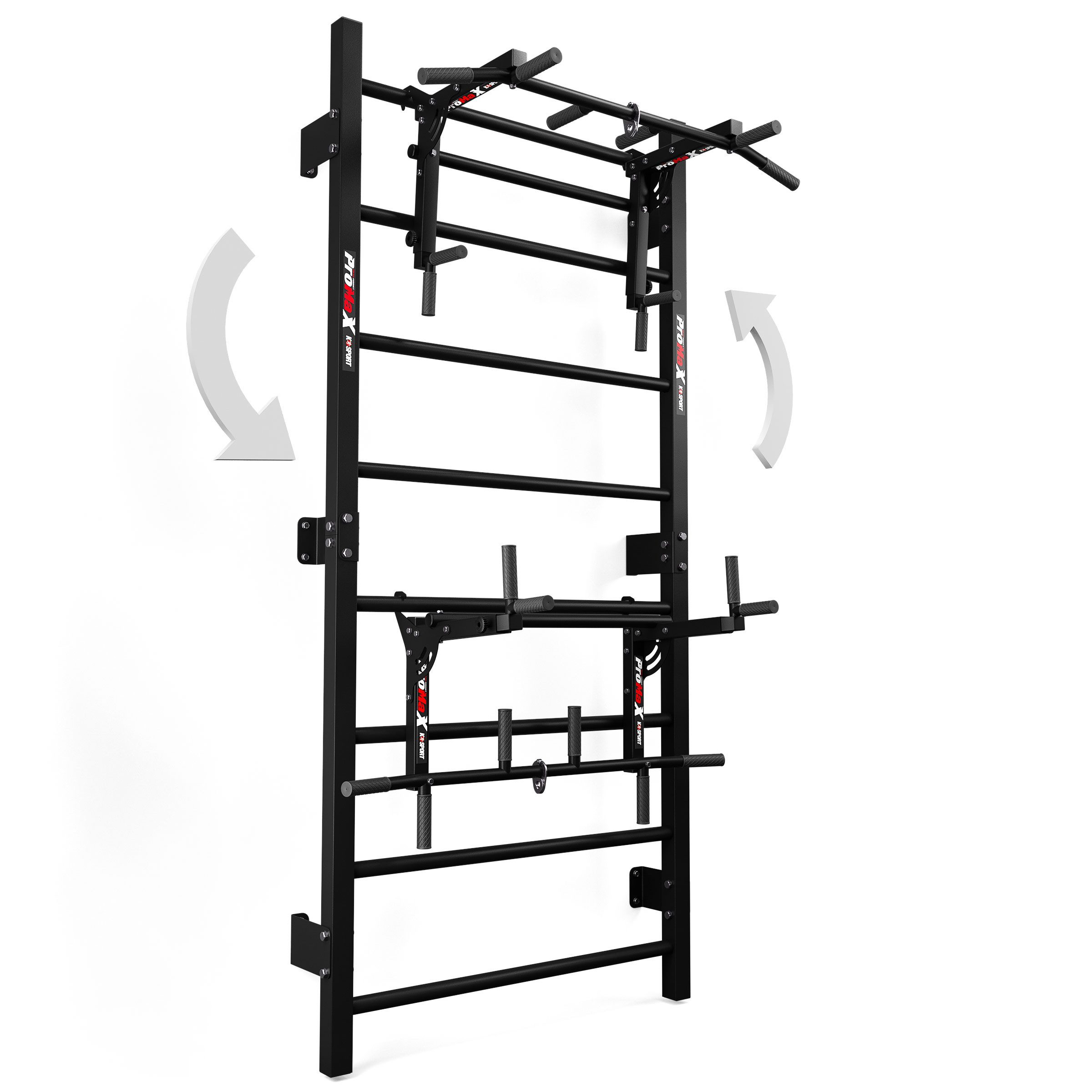 K-SPORT Kraftstation Sprossenwand mit Dip Station & Klimmzugstange, (Kraftstation mit Pull-Up Bar + Dip Stange, bis max. 150 kg), Made in EU!