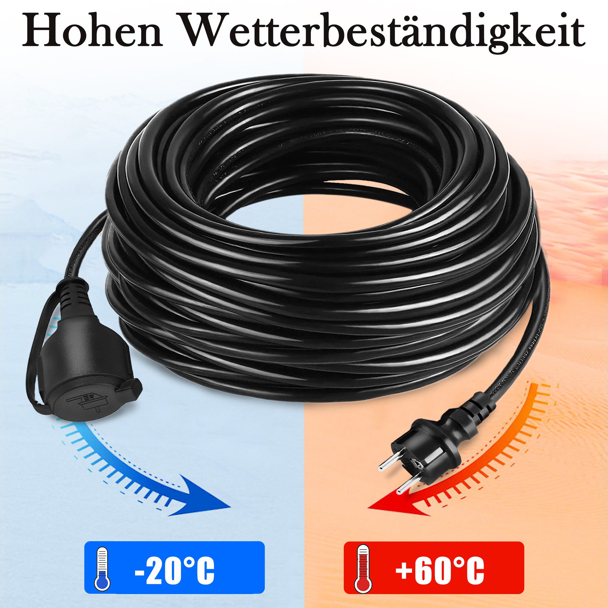 FIVMEN Verlängerungskabel mit Schutzkappe Outdoor, Einsatz Verlängerungskabel, (3000 cm), für den Außenbereichm, Verlängerung Stromkabel 3500W