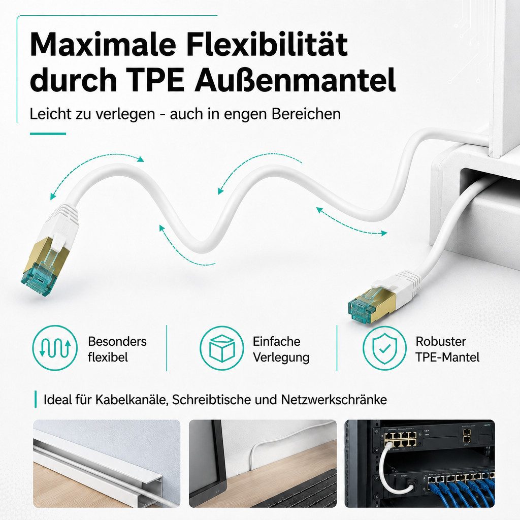 ProfiPatch Patchkabel Cat.8.1 S/FTP RJ45 TPE superflex PiMF LSZH 2000MHz 40GB LAN-Kabel, RJ45, vergoldet, halogenfrei, weiß