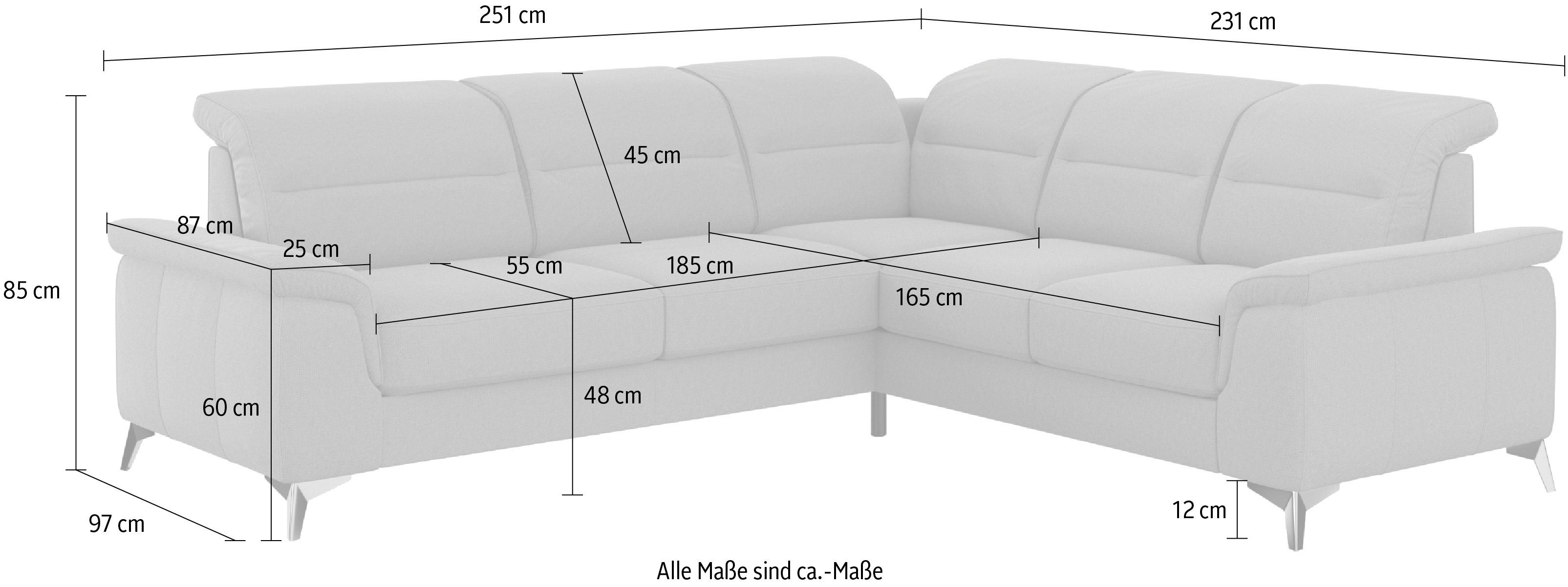 sit&more Ecksofa Kopfteilverstellung mit Armteilfunktion, Sinatra, und optinal Metallfüße