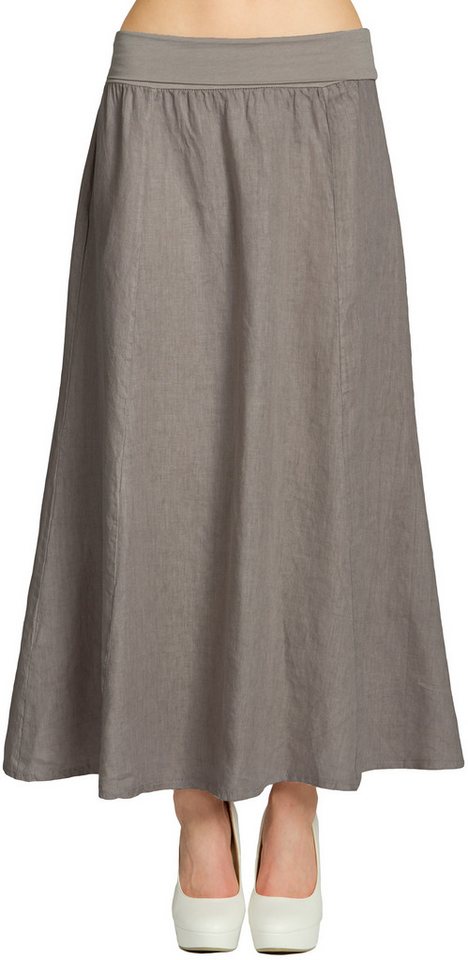 Caspar Faltenrock RO019 Damen langer Maxi Sommer Leinenrock mit figurfreundlichem Stretch Bund - Made in Italy
