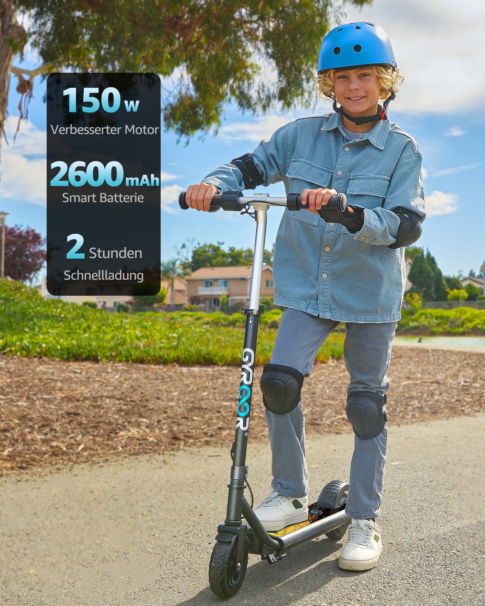 Gyroor Elektro-Kinderroller H30 MAX mit LED-Regenbogenlicht für Kinder 6-12 günstig online kaufen