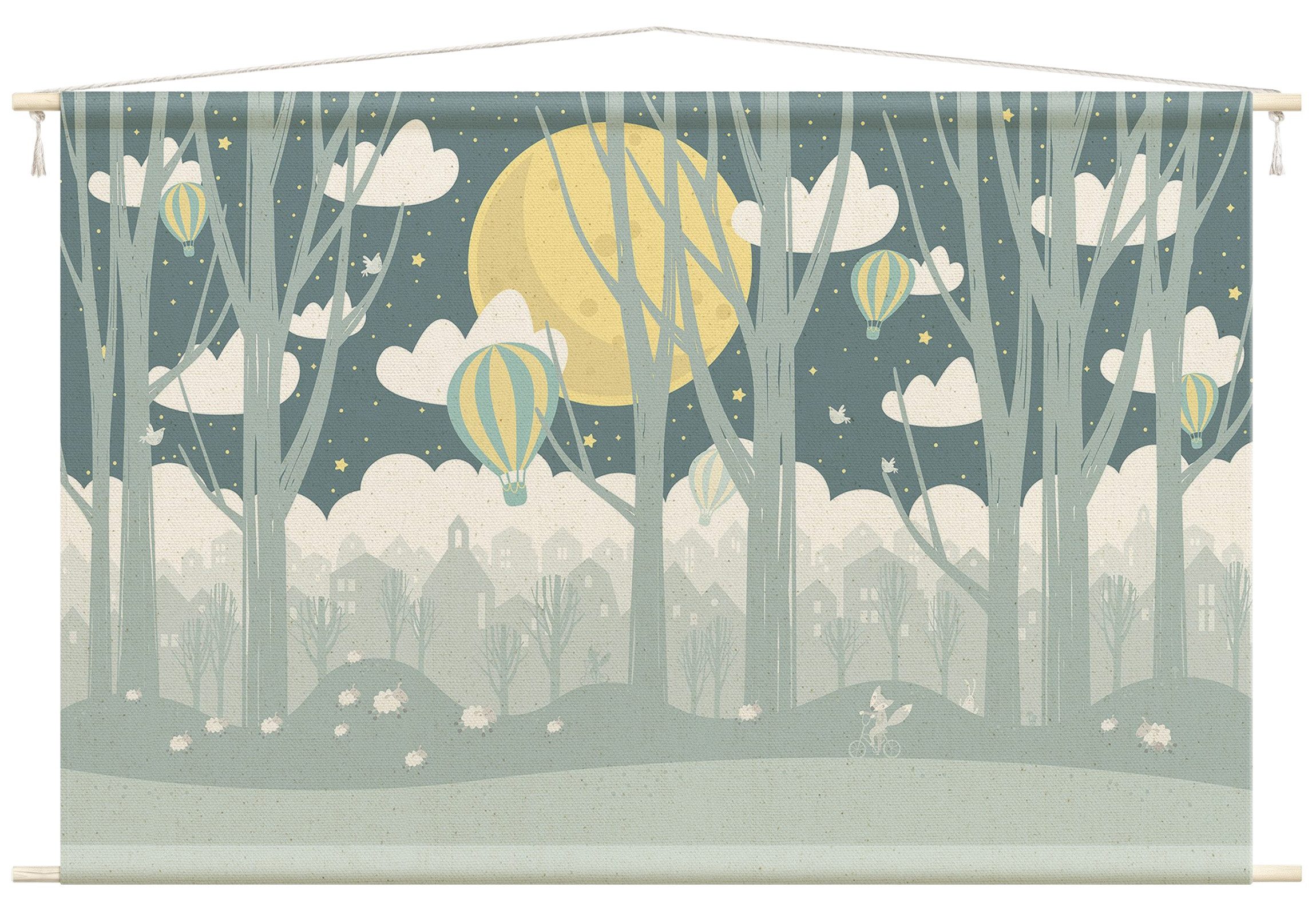 Bilderdepot24 Wandteppich Mädchenzimmer Jungenzimmer modern blau, rechteckig, Höhe: 2.6 mm, großes Wandbild aus Natur-Baumwolle Wandbehang Stoffbild Tuch Wollseil