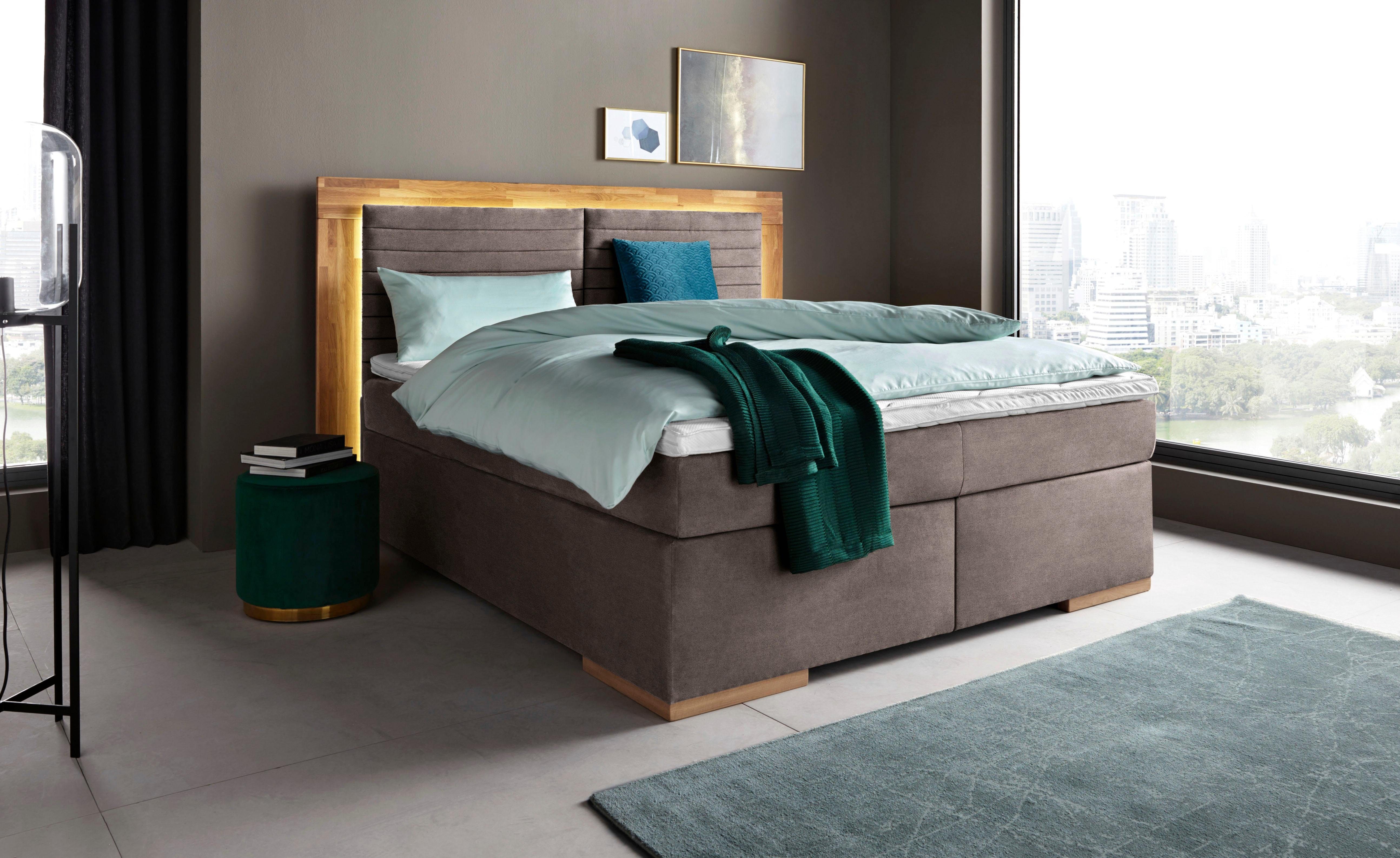 PLACES OF STYLE Boxspringbett "Cup" mit LED-Beleuchtung, Massivholzrahmen u günstig online kaufen