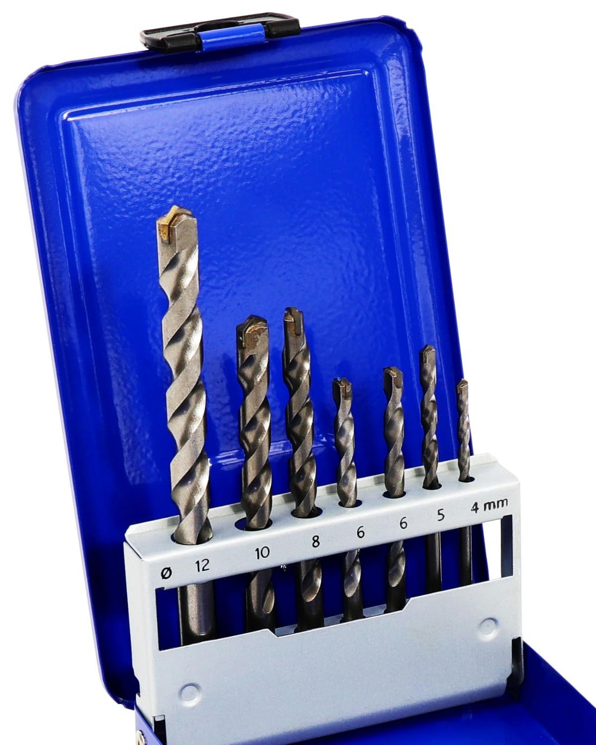 S&R Universalbohrer Professionelle Mehrzweckbohrer mit Hartmetallplatte und Zentrierspitze, (Set, 4x75, 5x85, 6x100, 6x100, 8x120, 10x120, 12x160 mm), in Metallbox für verschiedene, insbesondere mehrschichtige Materialien