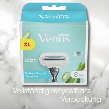 Gillette Venus Rasierklingen Deluxe Smooth Sensitive 8 Rasierklingen, Skin Cushion, SklinElixir für eine glatte & sanfte Haut, Verpackung recyclebar
