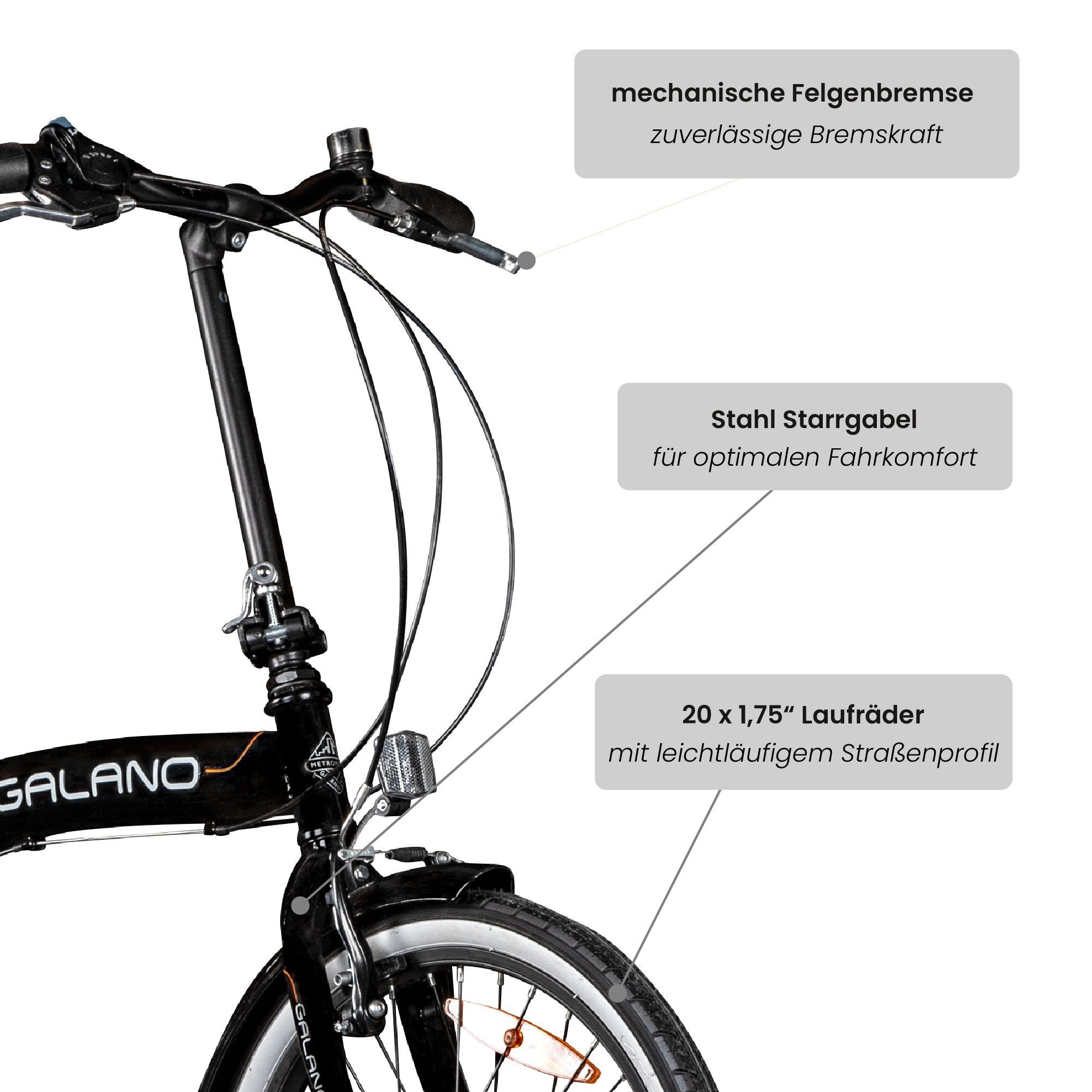 Galano Faltrad Metropolis, 6 Gang, Kettenschaltung, 20 Zoll Klapprad für Erwachsene 155 - 180cm Klappfahrrad Damen Herren