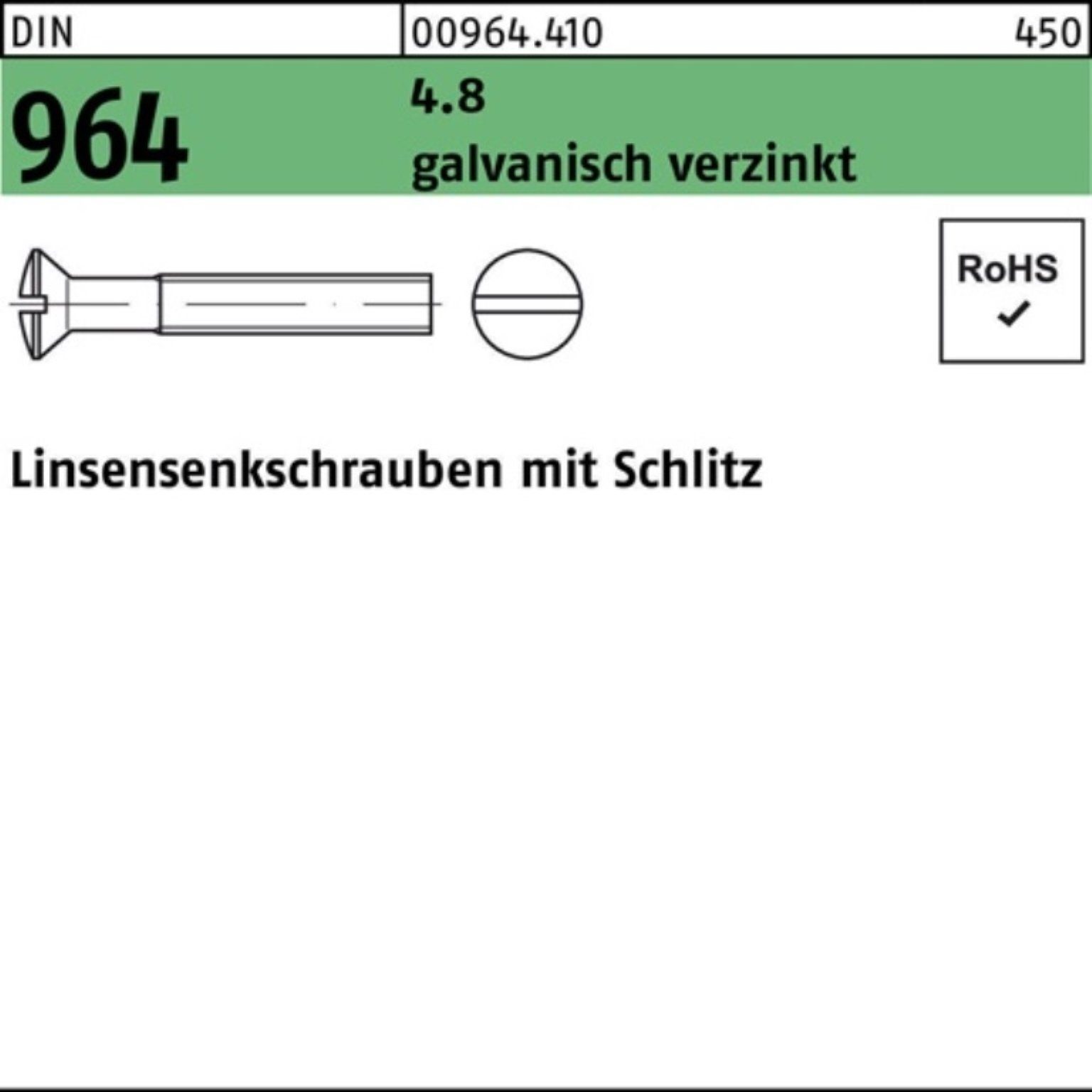 galv.verz. DIN Linsenschraube Schlitz 964 Pack 100er 70 M4x 10 Reyher 4.8 Linsensenkschraube