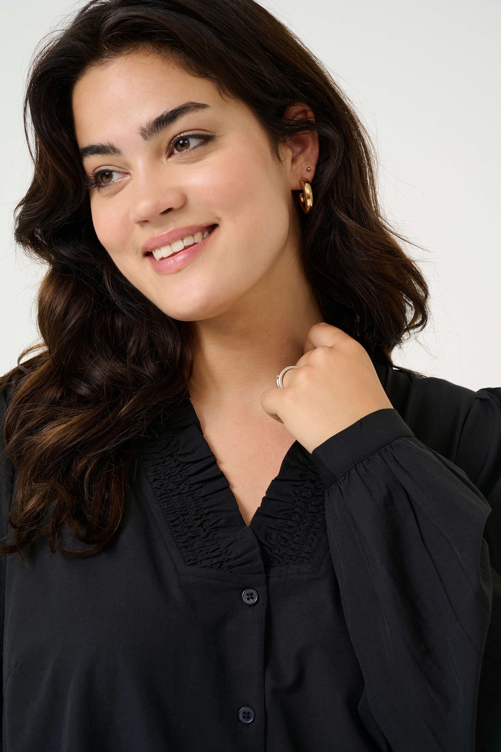 KAFFE Curve Langarmbluse Langarm-Bluse KCmai Große Größen