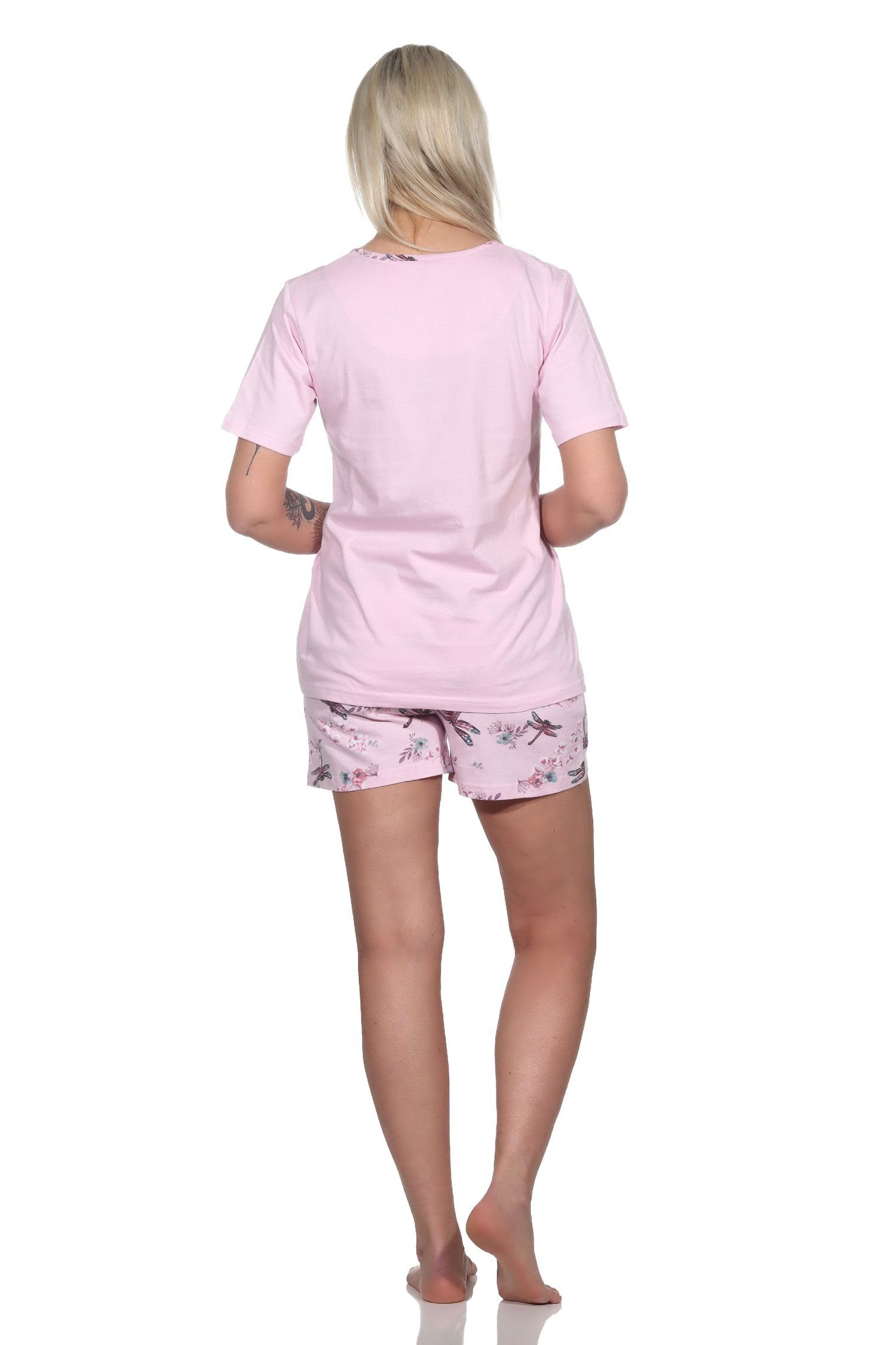 Normann Pyjama Damen kurzarm in Schlafanzug rosa floralem Shorty Alloverprint Pyjama