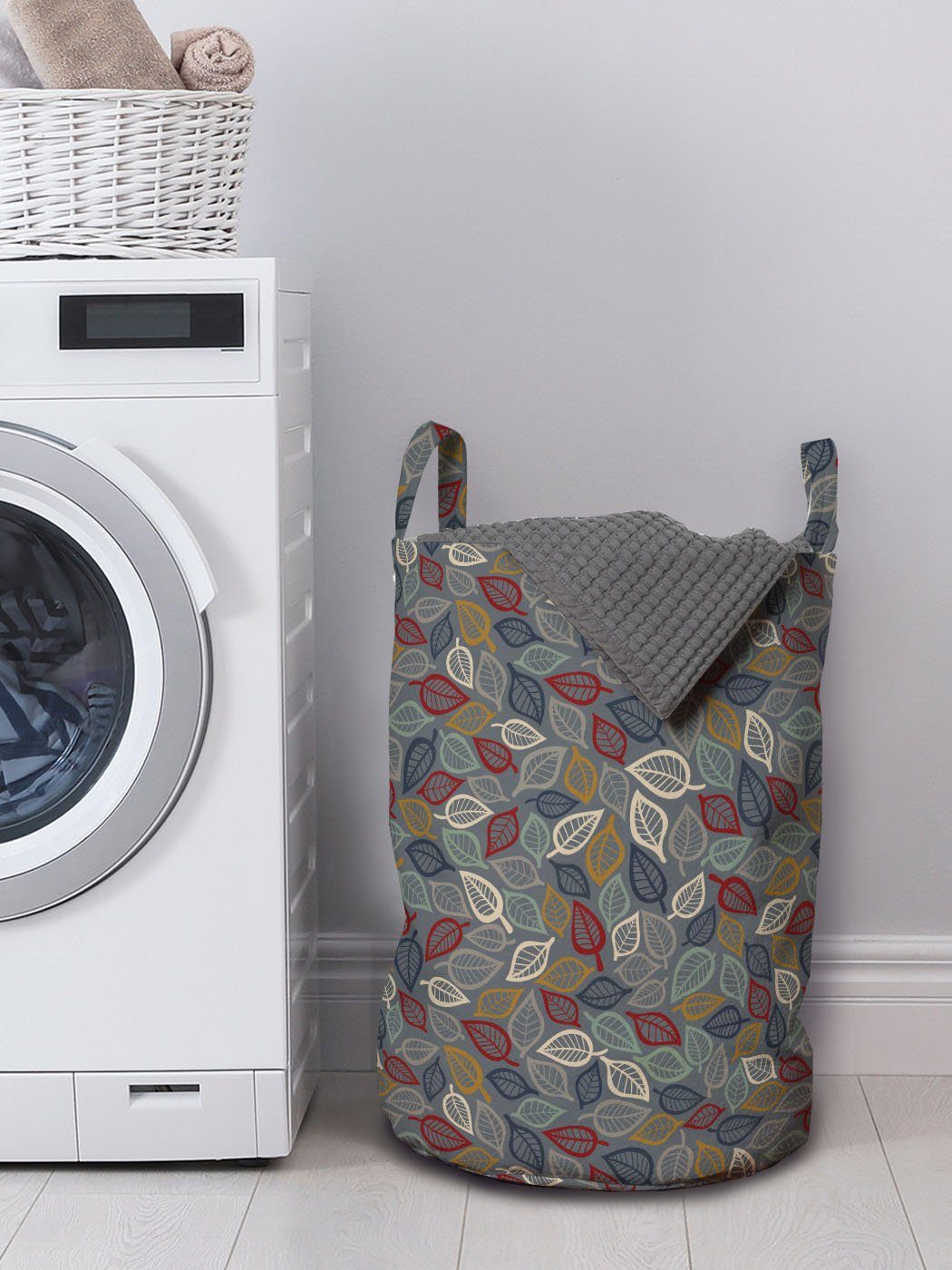 Wäschesäckchen Wäschekorb mit Waschsalons, Kunst Abakuhaus Herbst Kordelzugverschluss tonte Blätter Griffen Faded für