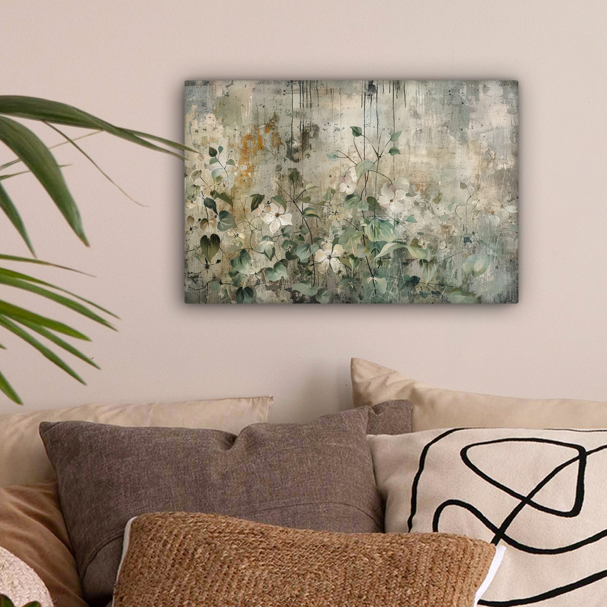 OneMillionCanvasses® Leinwandbild Blumen - Blätter - Abstrakt - Modern, Fotodruck (1 St), Leinwand Bilder Klein, Wand Dekoration Aesthetic 30x20 cm