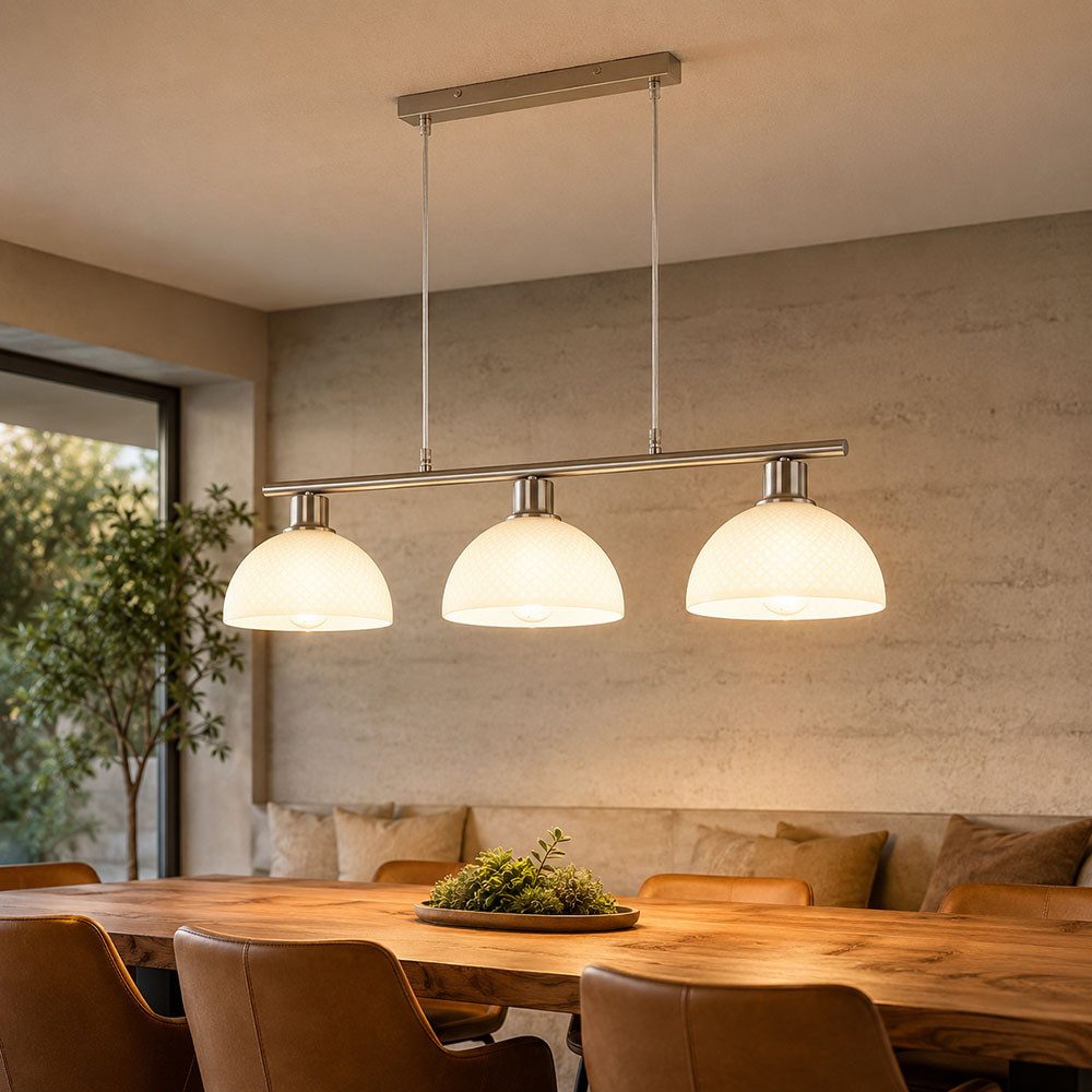 GLOBO LIGHTING Hängeleuchte, Leuchtmittel nicht inklusive, Pendelleuchte Hängeleuchte Metall Nickel matt Glas opal H 120 cm