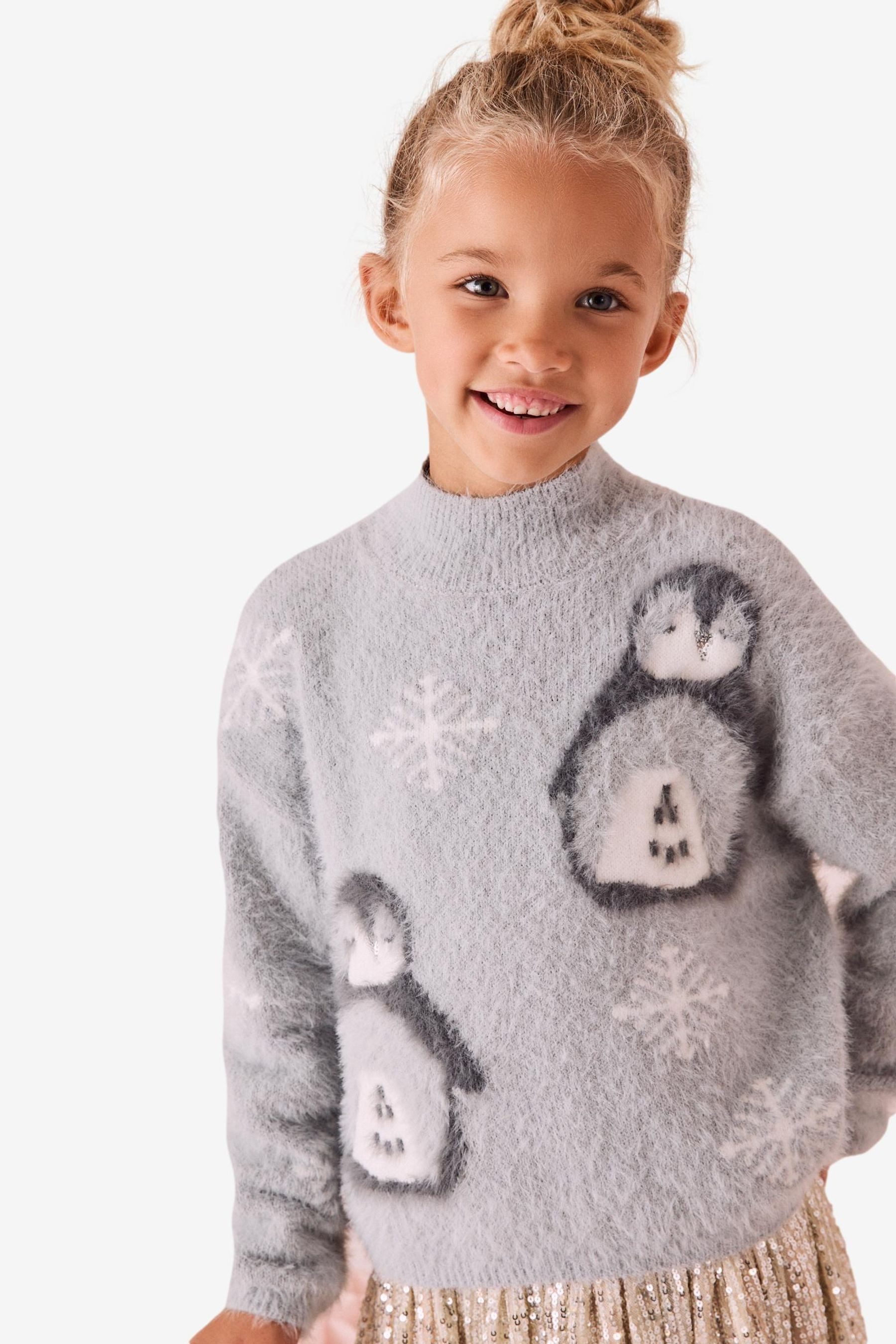 Rundhalspullover Pullover mit weihnachtlichem Pinguinmotiv