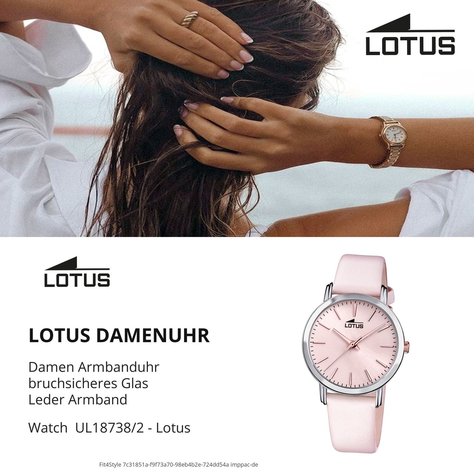 Lotus Quarzuhr Lotus Leder 33mm), Analog Gehäuse, rundes Fashion- (ca. mit Lederarmband, mittel 18738/2, Uhr Damenuhr Damen
