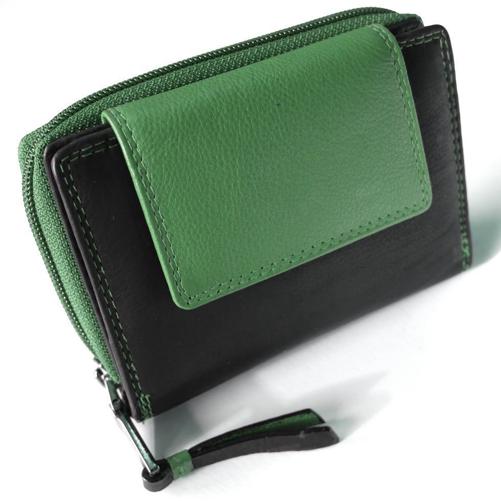 JOCKEY CLUB Geldbörse CANDY GREEN and BLACK, 11 Kartenfächer mit RFID Schutz, 2 Scheinfächer, Echtleder