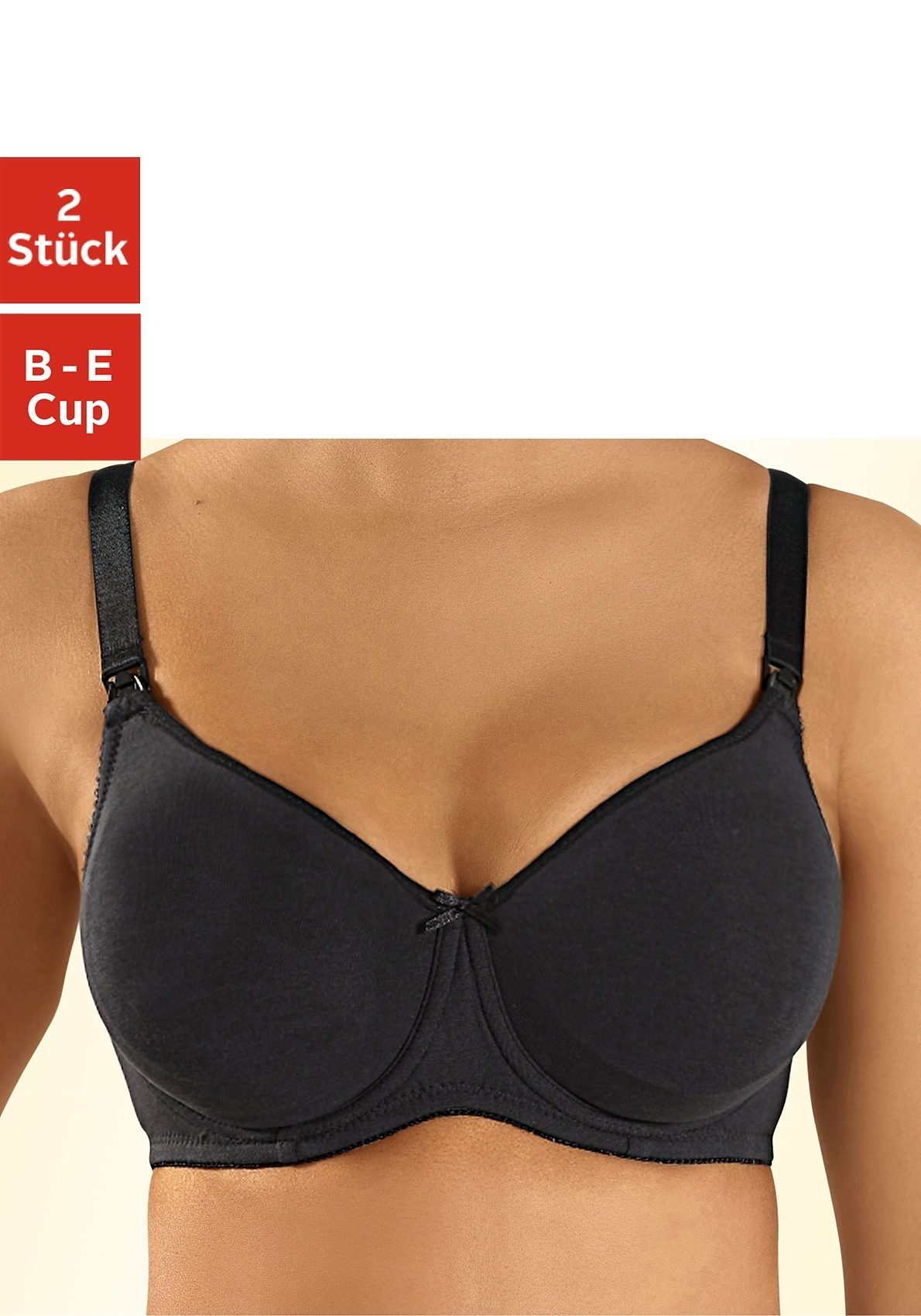 Baumwolle, Stück) mit aus fleur petite 2 Bügel (Packung, schwarz+weiß Dessous Still-BH Basic