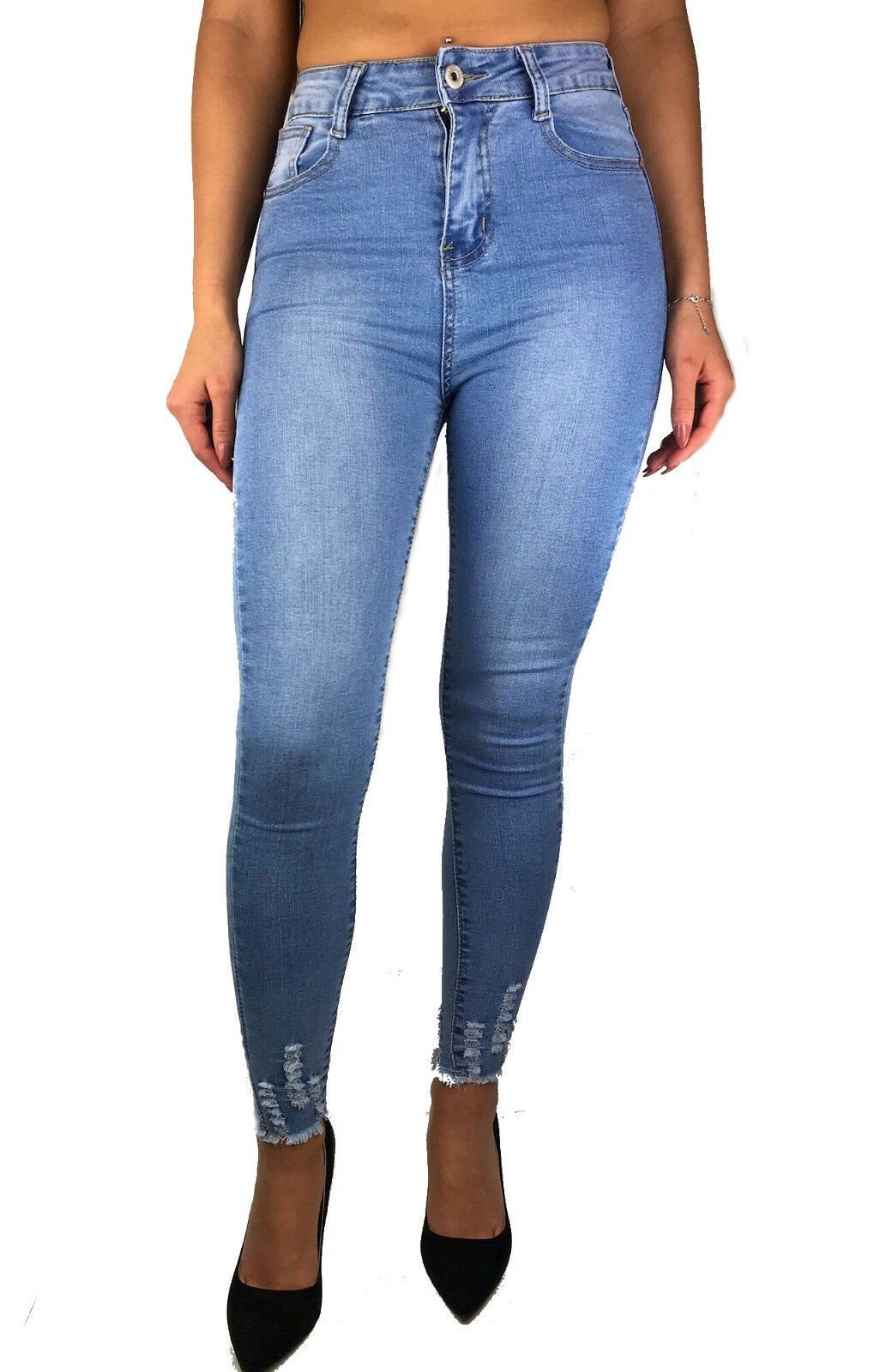 Worldclassca Skinny-fit-Jeans Worldclassca Damen Skinny Jeans high Waist Röhrenjeans Denim Damenjeans Hose Stretch Blogger Fashion Freizeithose Damenhose Party Hose MIT Tasche Used Look 34-48 XS-4XL