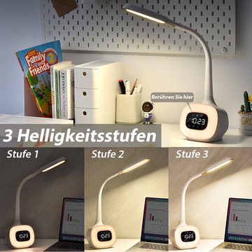 WILIT LED Tischleuchte LED Nachttischlampe Touch Dimmbar Schreibtischlampe Kinder Tageslicht, LED fest integriert, mit Uhr, Wecker, Lichtwecker, Schlummerfunktion