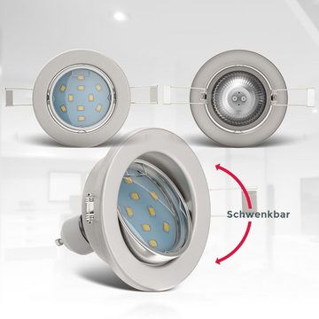 B.K.Licht LED Einbaustrahler 3er Set LED Einbauleuchten schwenkbar inkl. 3x 3W - 10-02-06-W, LED wechselbar, Warmweiß, 250lm GU10 IP23 Einbauspots Decke 3.000K Rund Nickel-matt