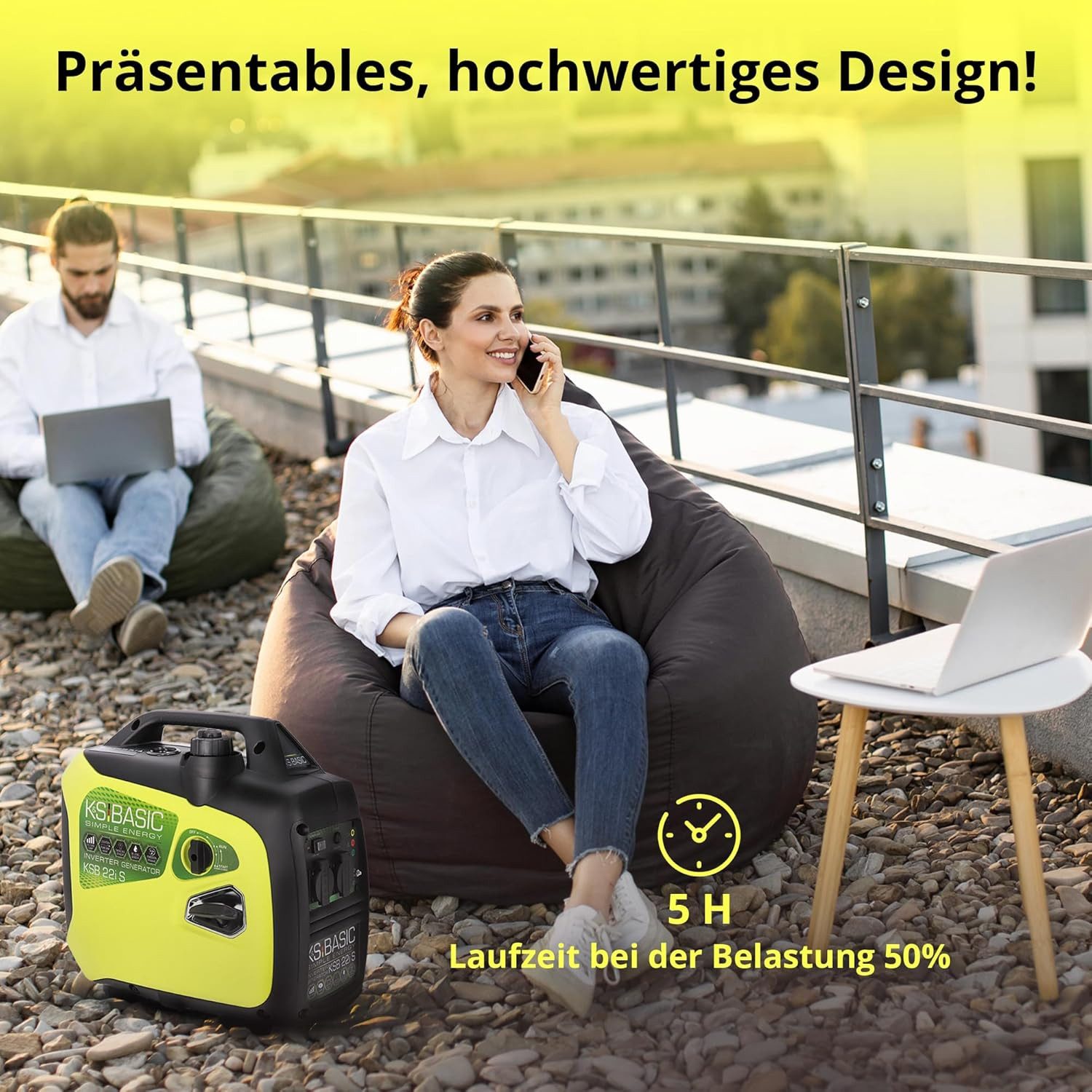 Könner & Söhnen Stromerzeuger KSB 22i S, 2,00 in kW, (Superleiser Inverter-Generator für empfindliche Geräte, 1-tlg., 2.0 kW, 62 dB(A), mit Sparmodus (ECON-MODUS) und Griff), Schalldämmgehäuse, Reine Sinuswelle, Mikroprozessor, EURO V