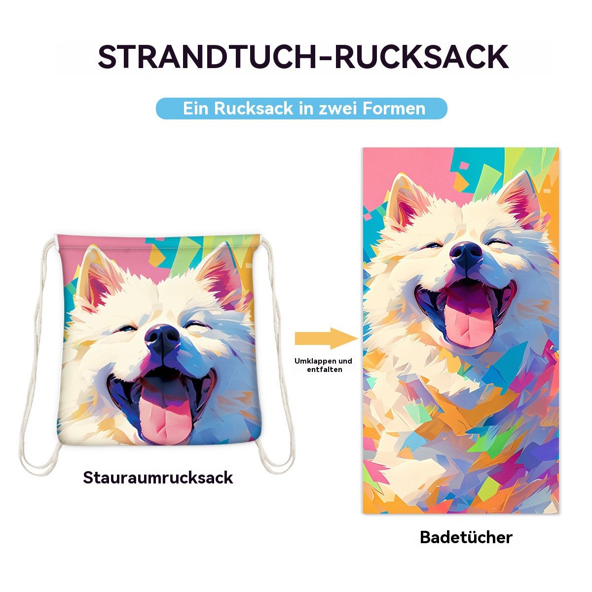Blusmart Strandtuch Strandtuch + Aufbewahrungstasche (2-in-1), (Faltbar und praktisch für unterwegs), Stilvolles Design, schnelltrocknend und weich