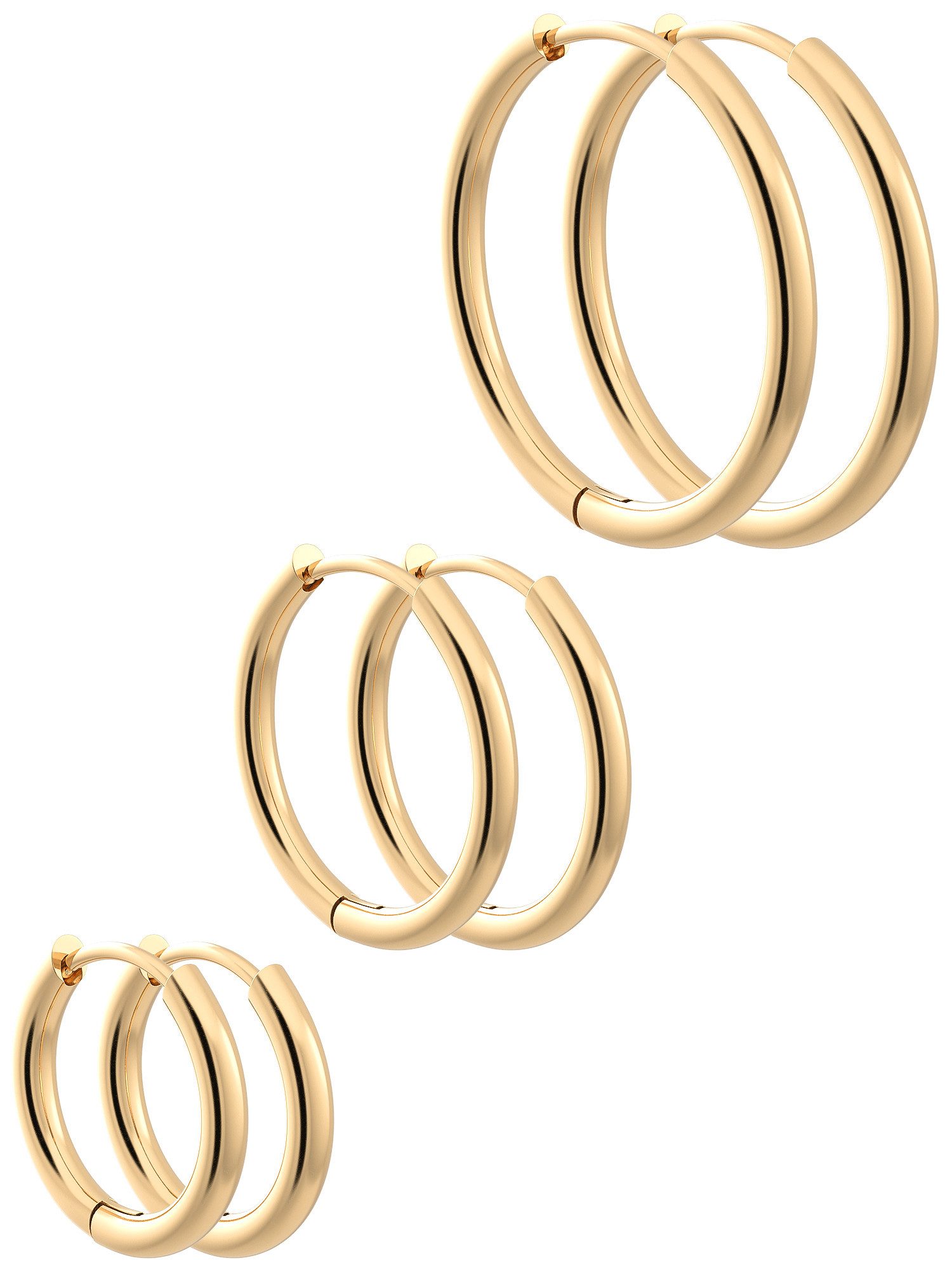 THIORA Creolen-Set Damen-Creolen „Aruba“ aus Edelstahl, 14/18/22 mm, 316L Edelstahl, wasserfest, hypoallergen & nickelfrei, poliert