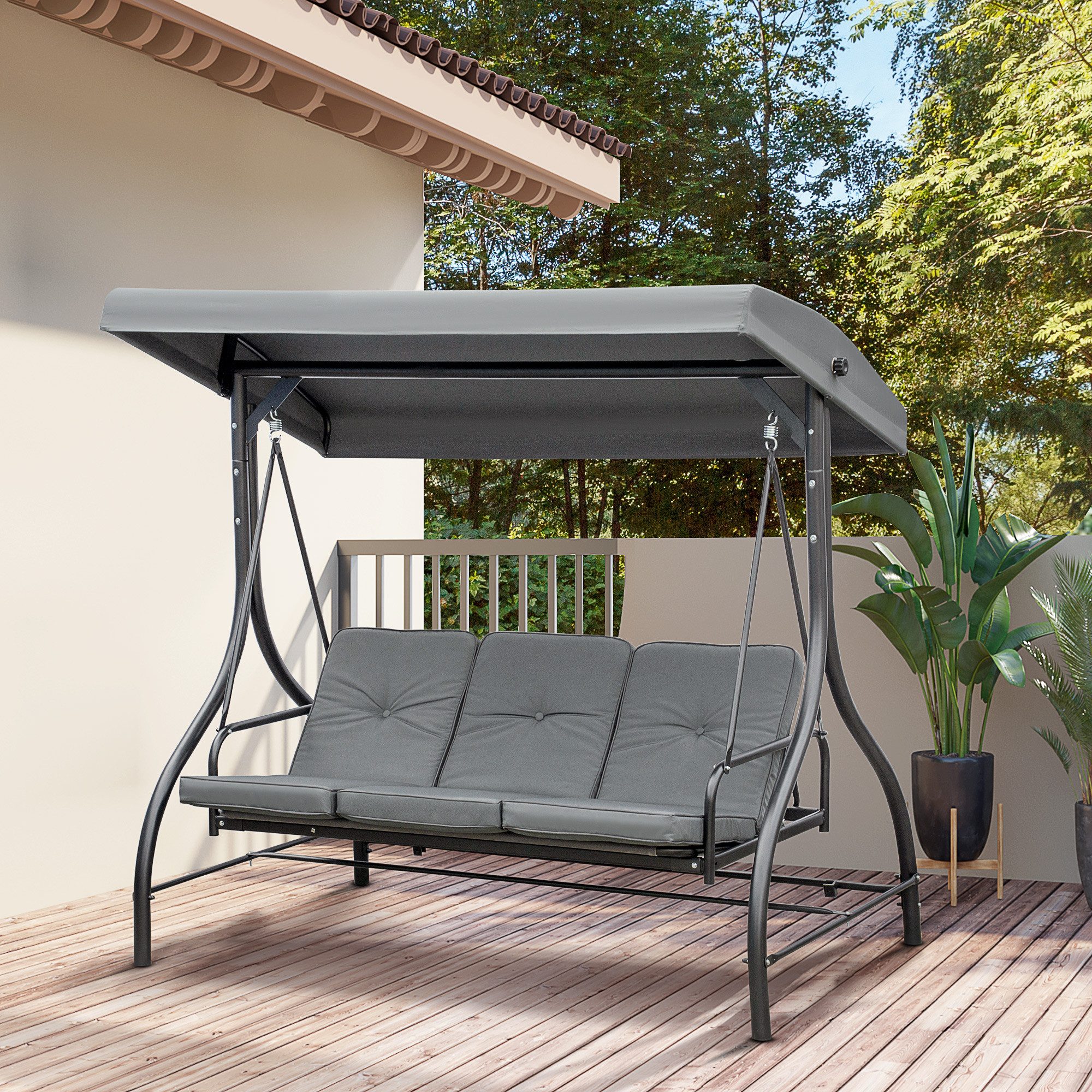 Outsunny Hollywoodschaukel 2 in 1, mit Liegefunktion, verstellbarem Sonnend günstig online kaufen