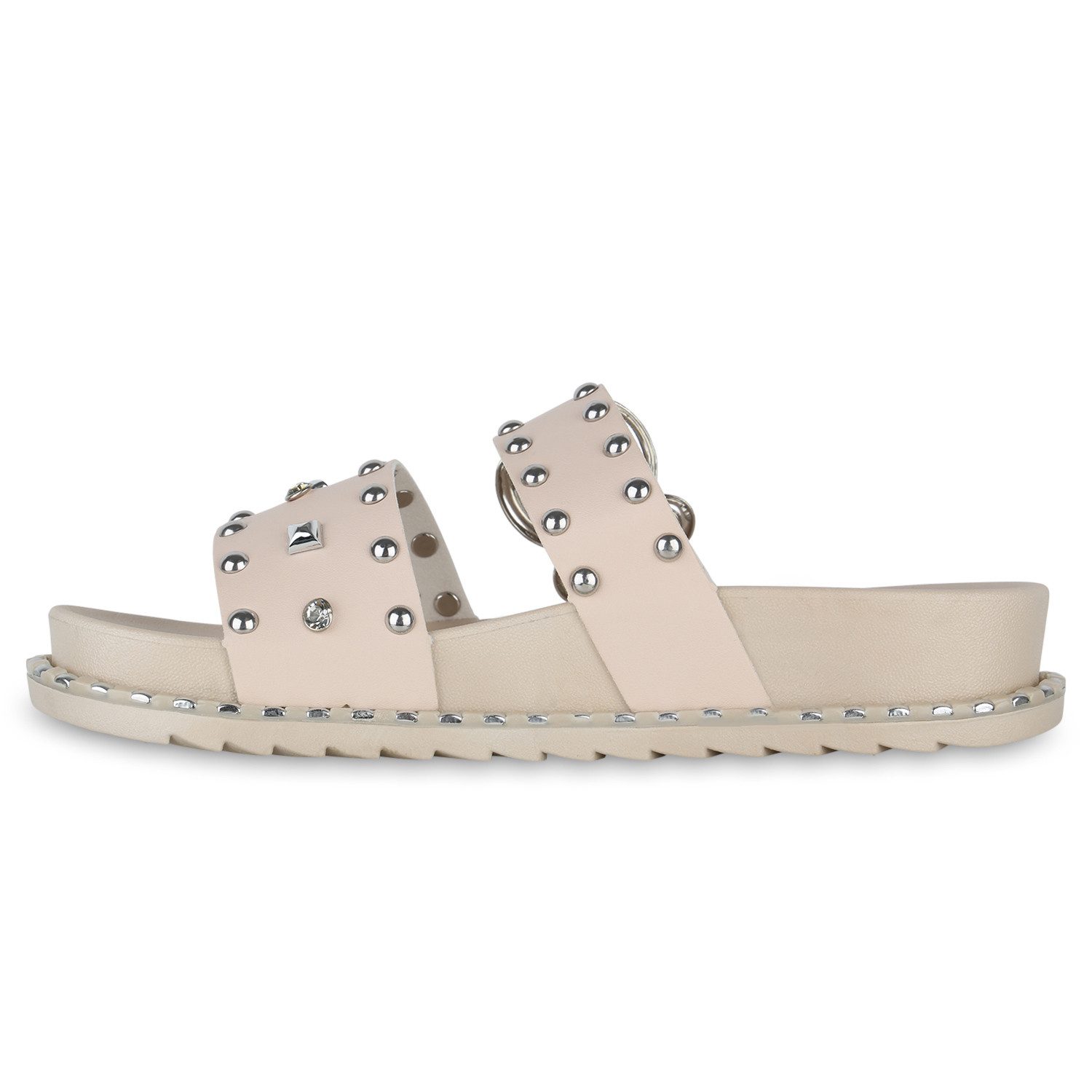 VAN HILL 841051 Pantolette Damen Pantoletten Sandalen Nieten Strass Schnall günstig online kaufen