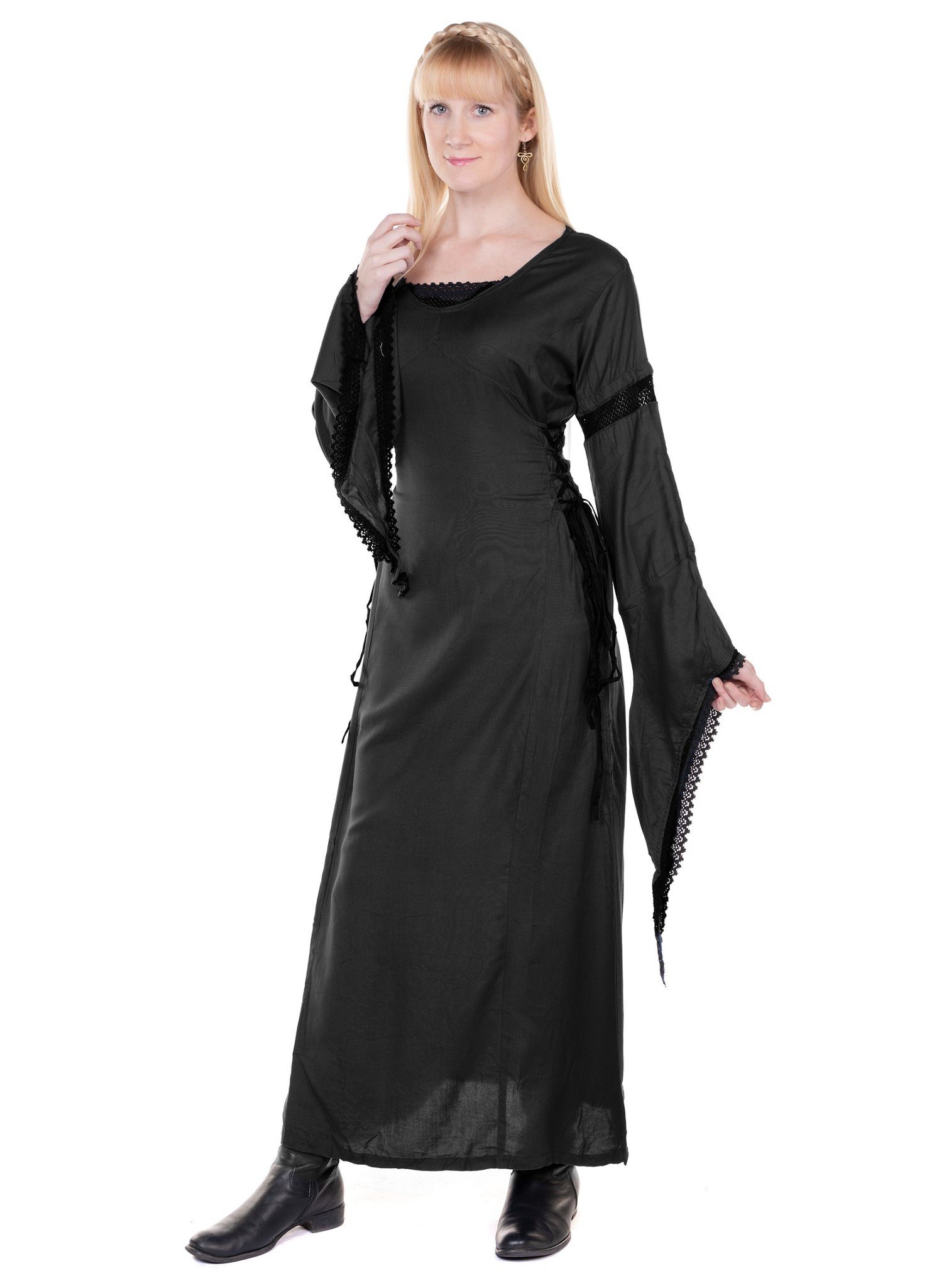 Metamorph Hexen-Kostüm Burgfäulein Kleid mit Trompetenärmeln schwarz, Hochwertige und authentische Mittelalterkleidung zu unschlagbar günst