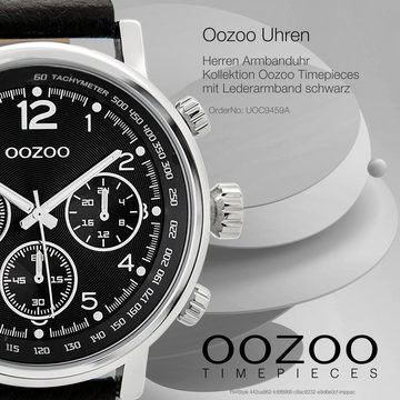 OOZOO Quarzuhr Oozoo Herren Armbanduhr schwarz Analog, Herrenuhr rund, extra groß (ca. 48mm) Lederarmband, Casual-Style