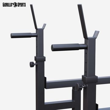 GORILLA SPORTS Squat Rack Dip-Station, Verstellbar, bis 300kg - Hantelständer, Langhantelablage, (1-tlg., Höhe und Breite verstellbar, Schwarz), Multifunktion Kniebeugenständer, Langhantelständer, Trainingsgerät