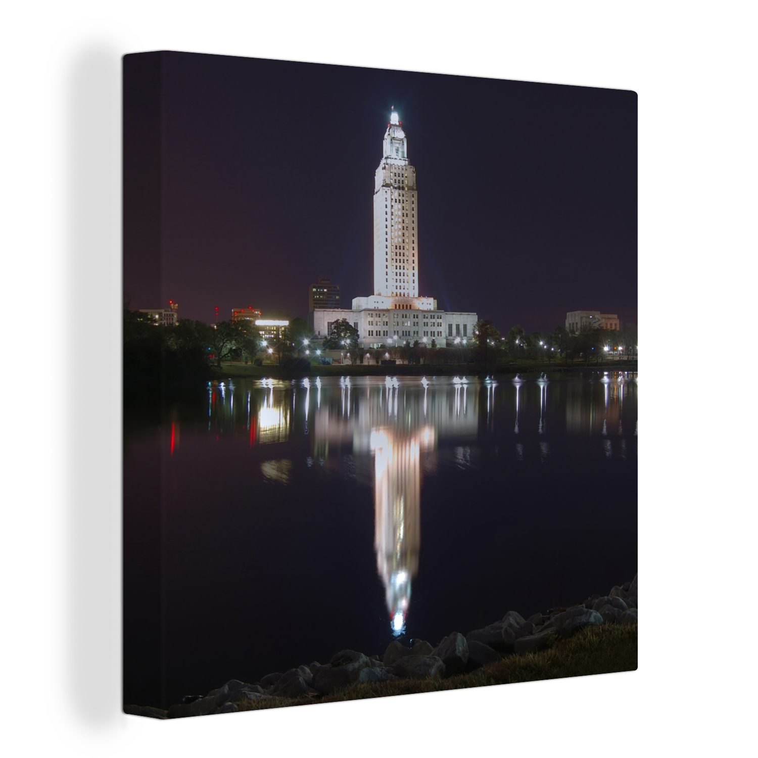 OneMillionCanvasses® Leinwandbild Die amerikanische Stadt Baton Rouge spiegelt sich im Wasser, (1 St), Leinwand Bilder für Wohnzimmer Schlafzimmer