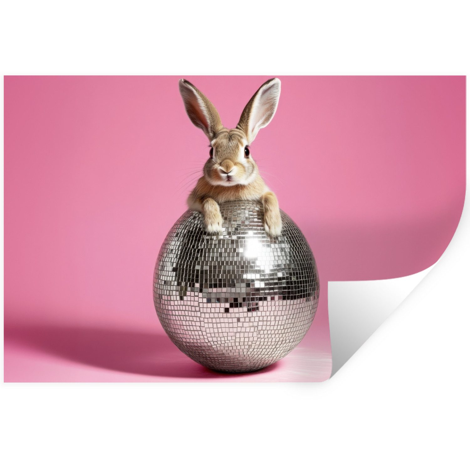 MuchoWow Wandsticker Hase - Schleife -Diskokugel (1 St), Wanddeko, Aufkleber, Wandtattoo, 120x80 cm