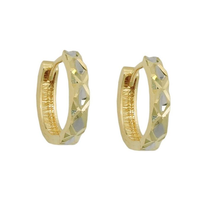 Gallay Paar Creolen Creole 12x3mm Klappscharnier bicolor diamantiert 9Kt GOLD Goldschmuck für Damen