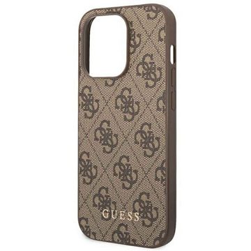 Guess Handyhülle Guess 4G Metal Gold Logo Apple iPhone 14 Pro Hard Case Cover Schutzhülle Braun