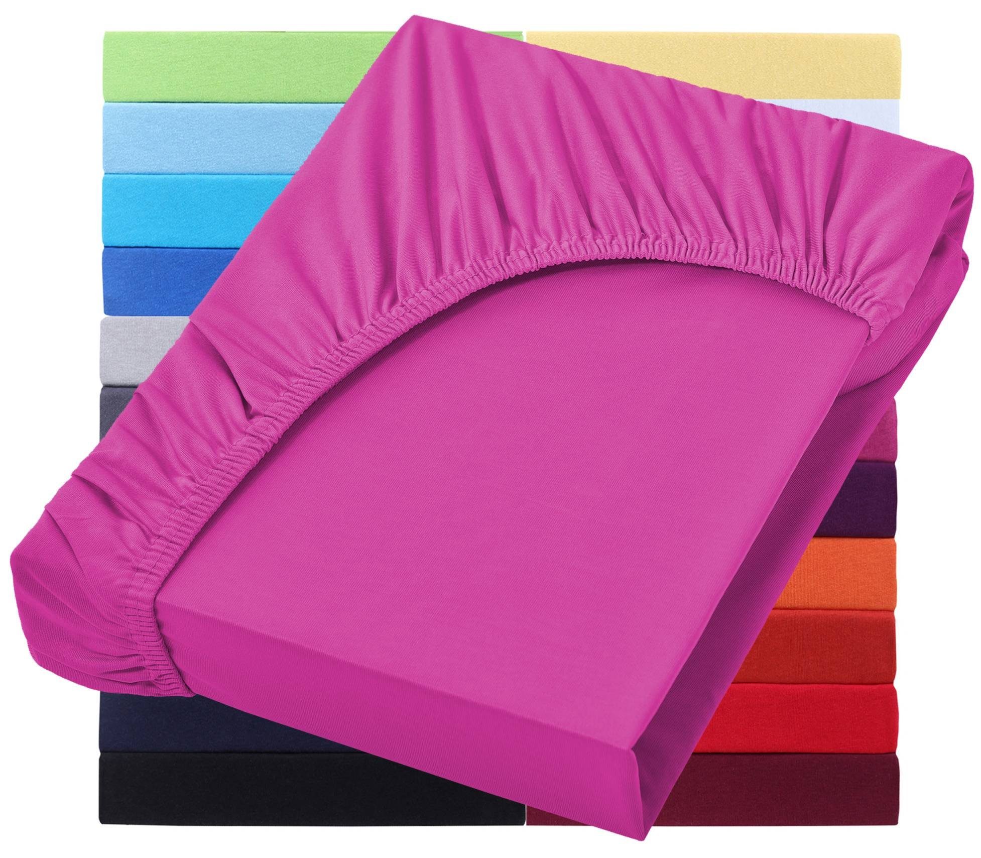 NatureMark Spannbettlaken Jersey Basic Spannbetttuch, 100% Baumwolle, Gummizug: rundum, (1 Stück), in vielen Größen und Farben, bis 40cm Steghöhe, 200x220cm, Pink