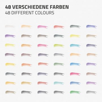 ECD Germany Malstift Malkasten mit Zubehör, 48 Farben in Metallbox Silber mit Zubehör