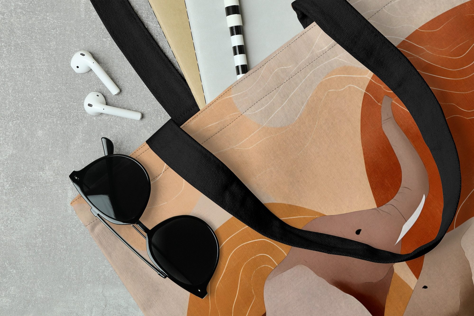 MuchoWow Shopper Elefanten - Orange - Abstrakt, Handtasche, Damen und Herren, Schultertasche, Umhängetasche, Tote Bag