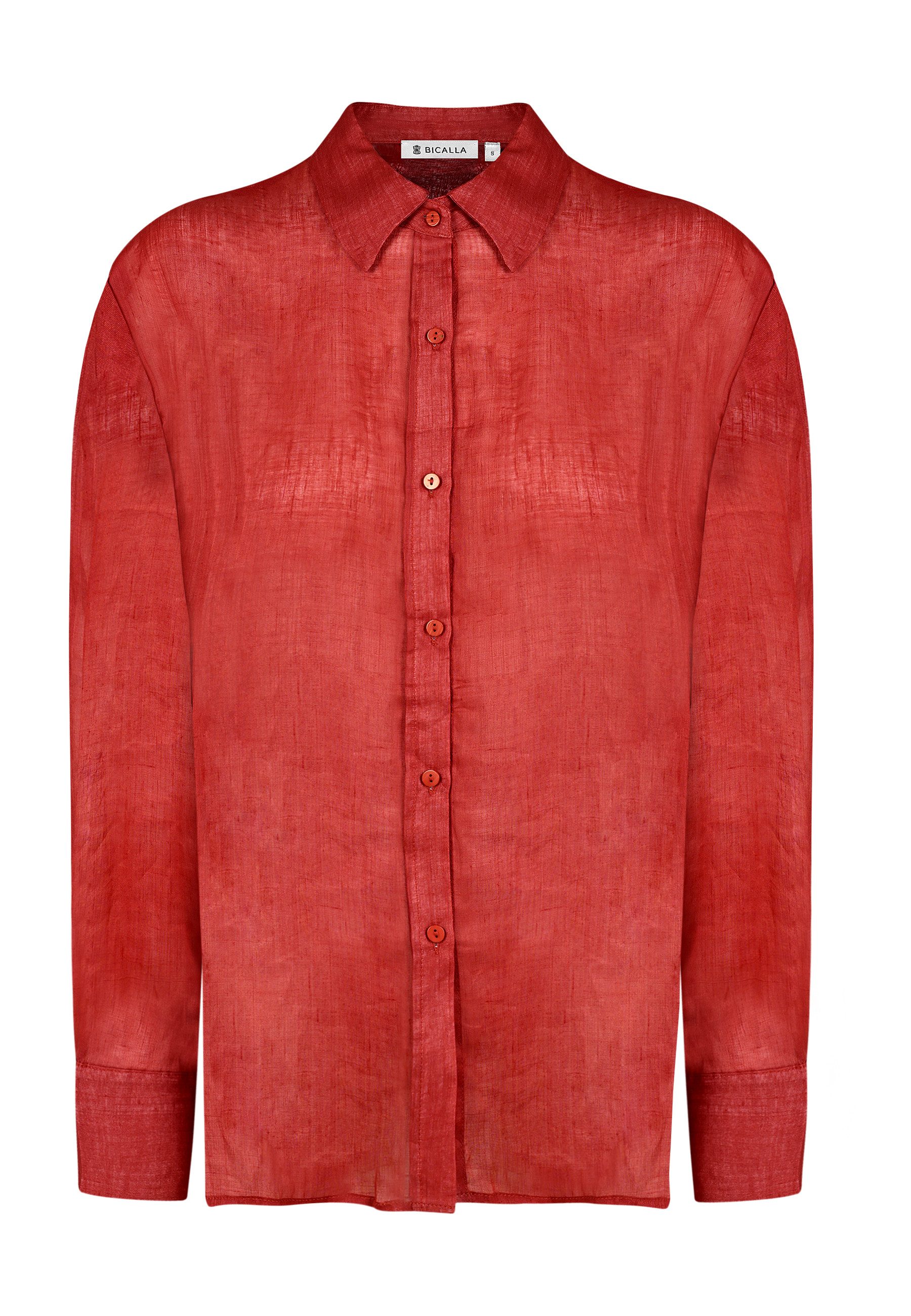 Blusentop Oversize-Bluse in Rot-Braun