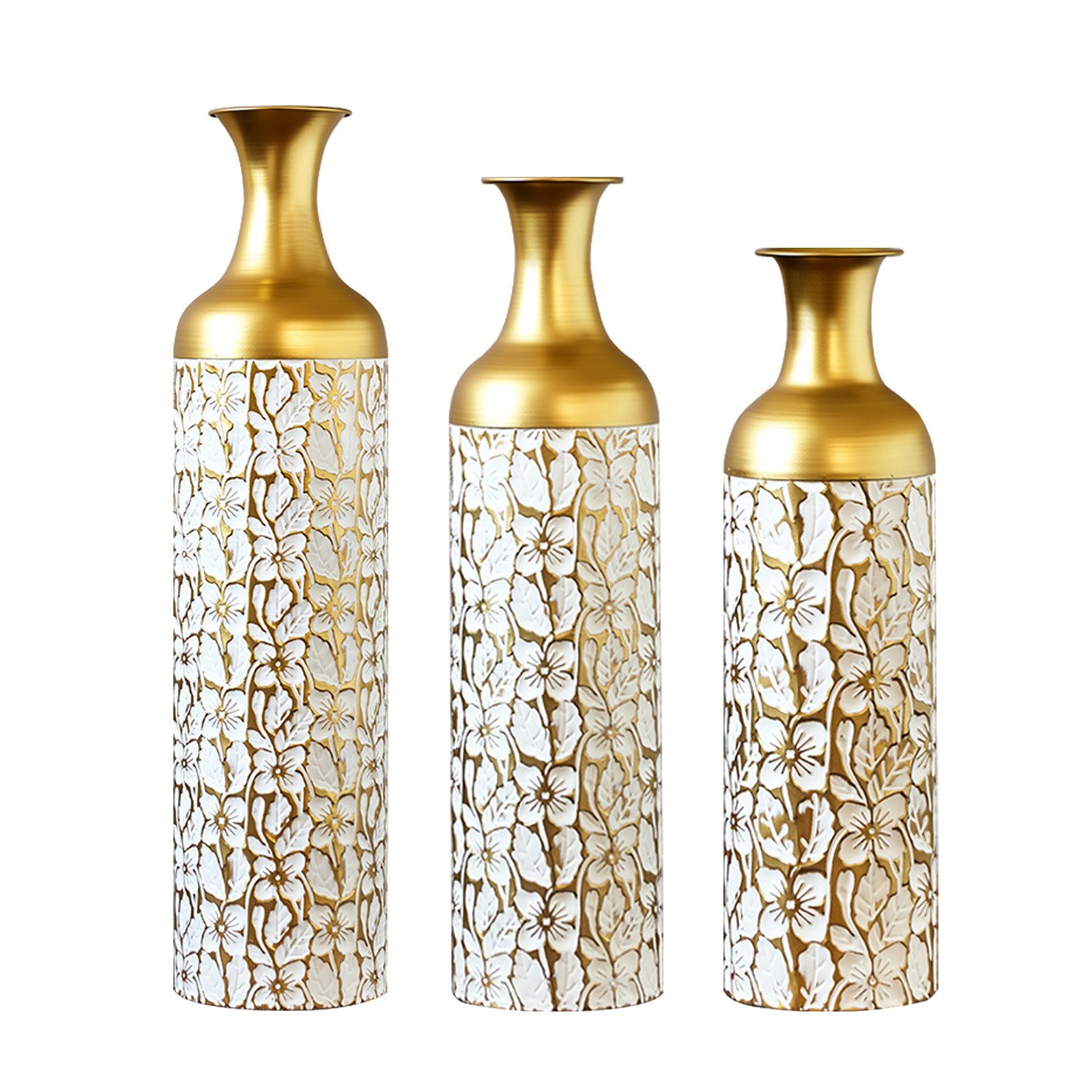 KLAM HOME Bodenvase Große Bodenvase 3er Set aus Metall, (50/65/83 cm), Mid-Century Modern (Dekovase Boden bis zur Decke reichende Vase, hohe dekorative Vase), Vintage Deko, Dekorative Vase für Wohnzimmer, Flur und Schlafzimmer